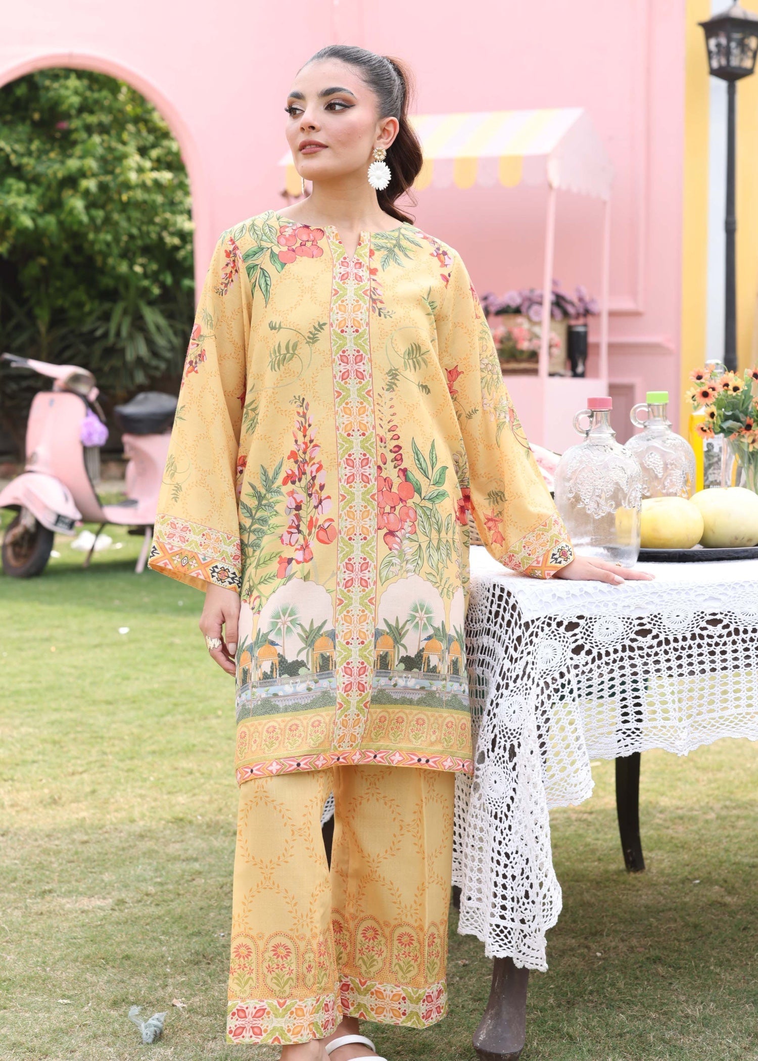 poly lawn Co Ord Sets in Mari gold