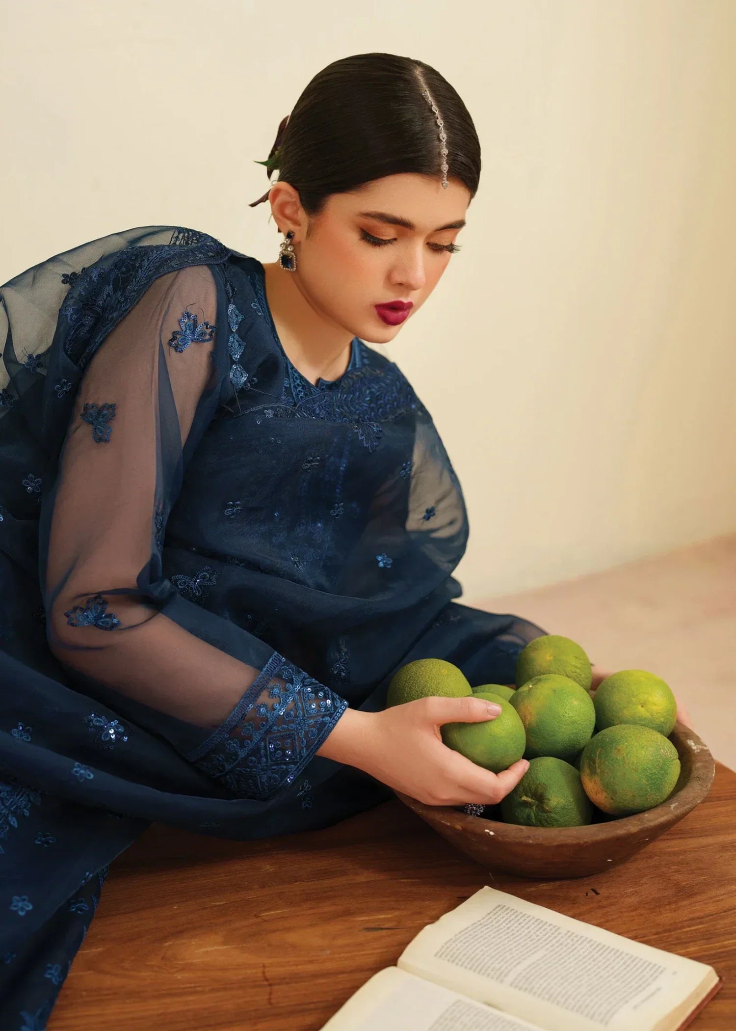 organza Kurta Set in Cobalt blue