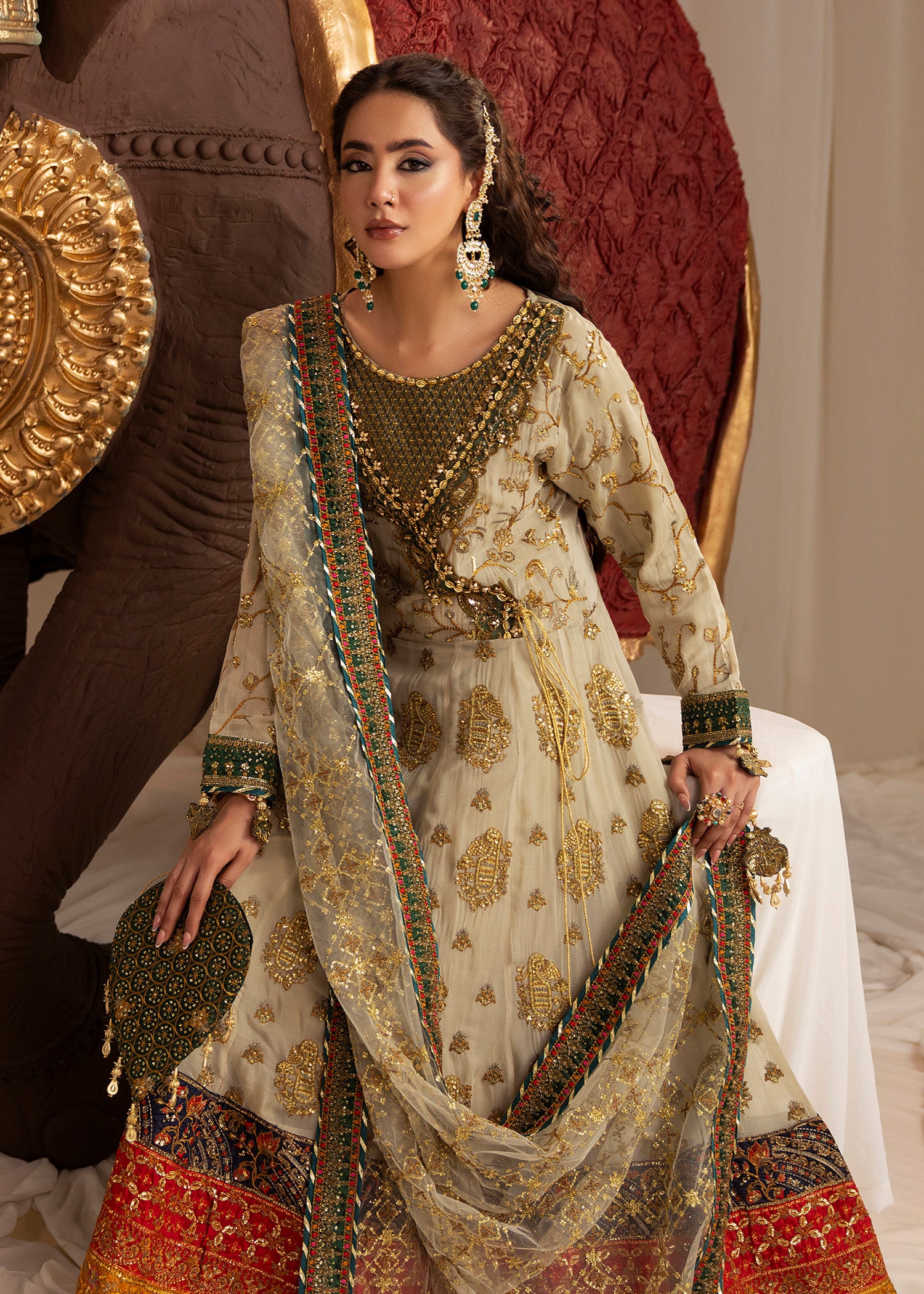 chiffon Angrakha in Sage green