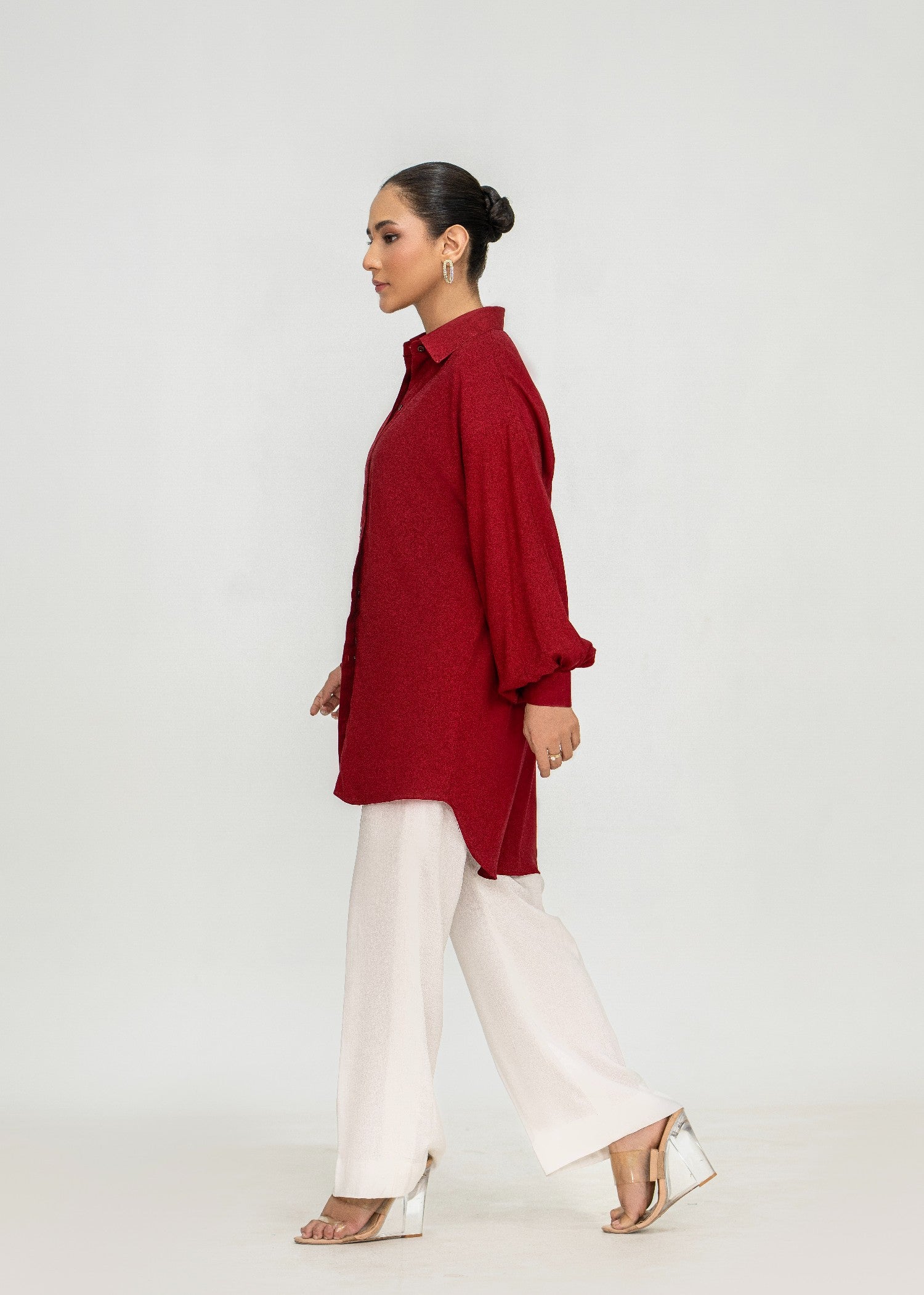 arabic lawn Top in Maroon
