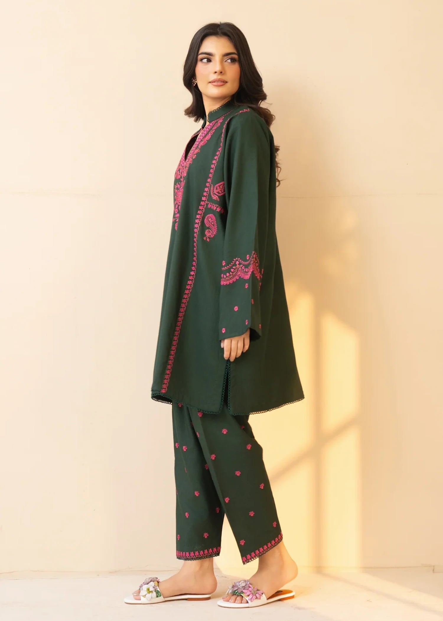 cotton Kurta Set in Dark green