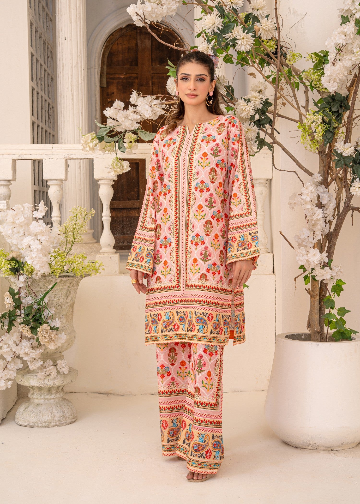 swiss lawn Co Ord Sets in Peach pink