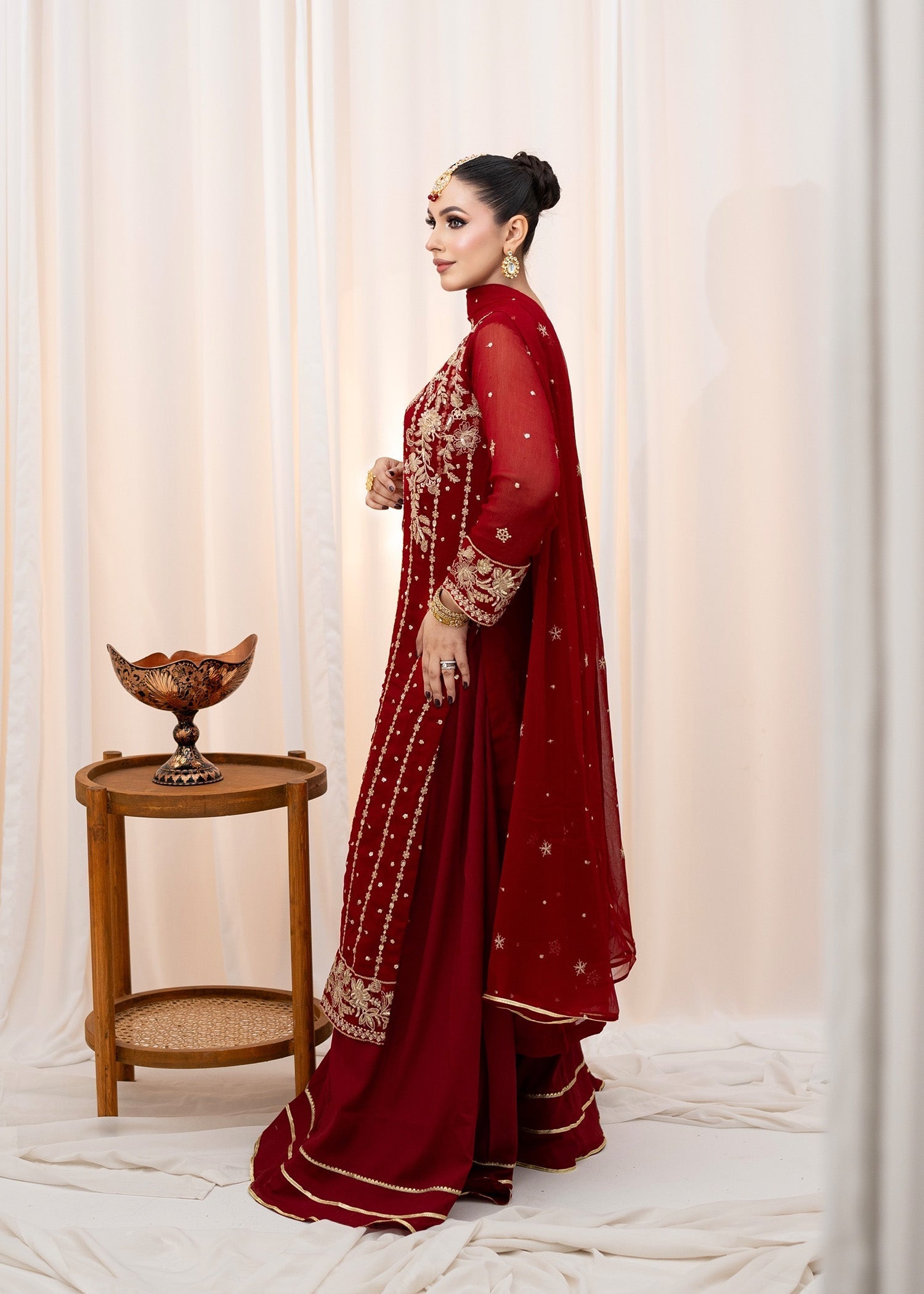 chiffon Lehenga in Maroon