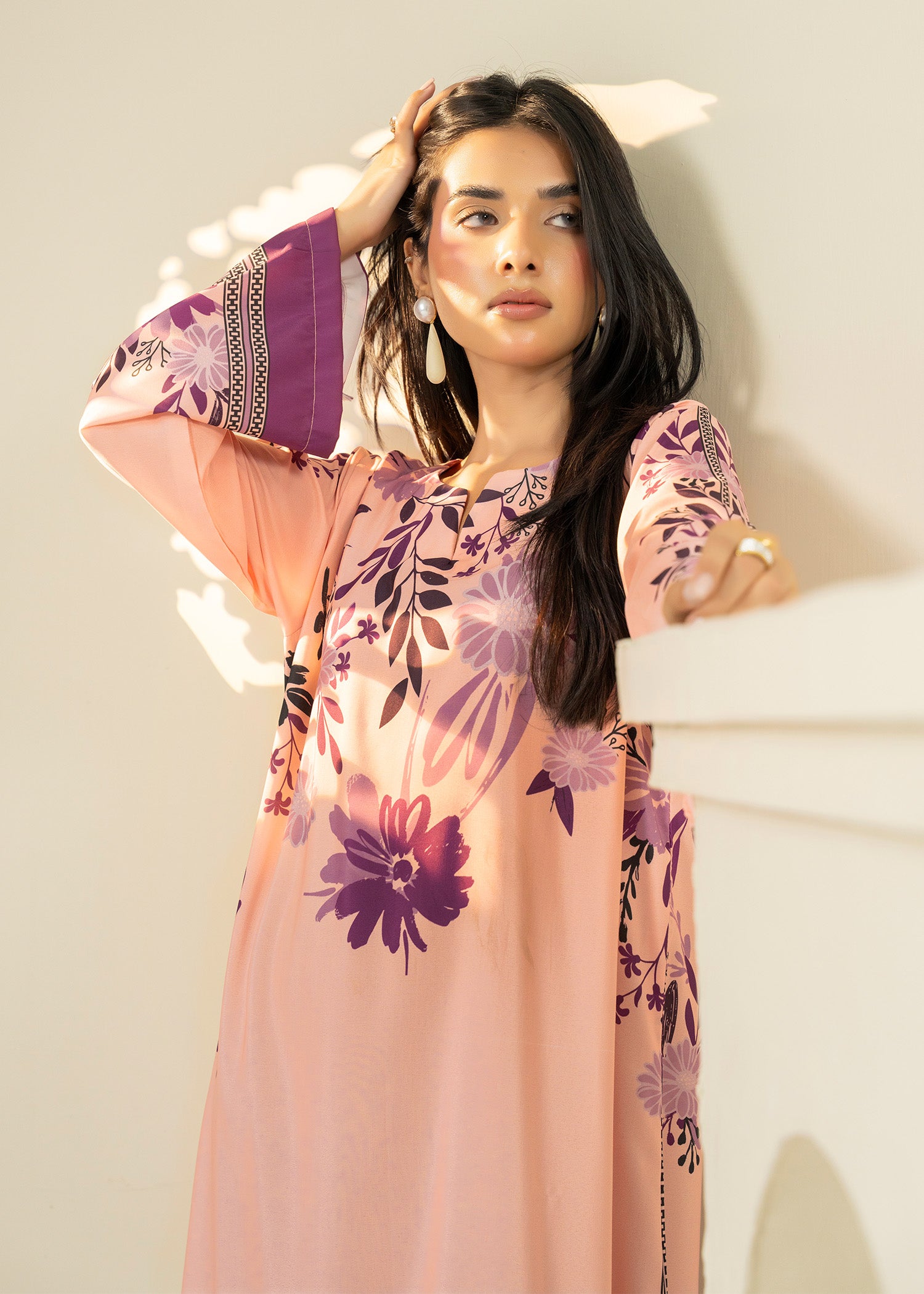 lawn Kaftan in Peach pink