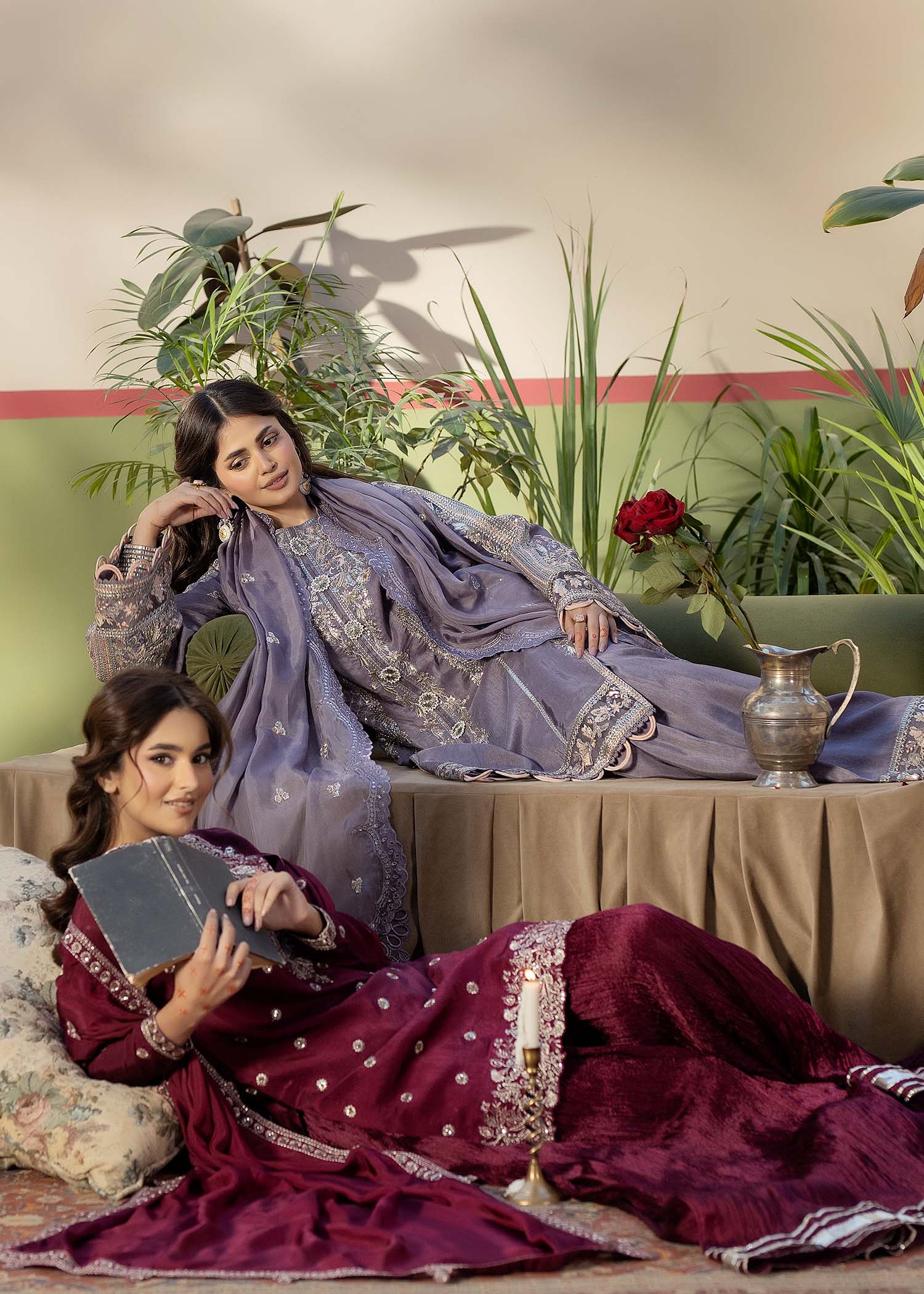 raw silk Kurta Set in Lavender grey