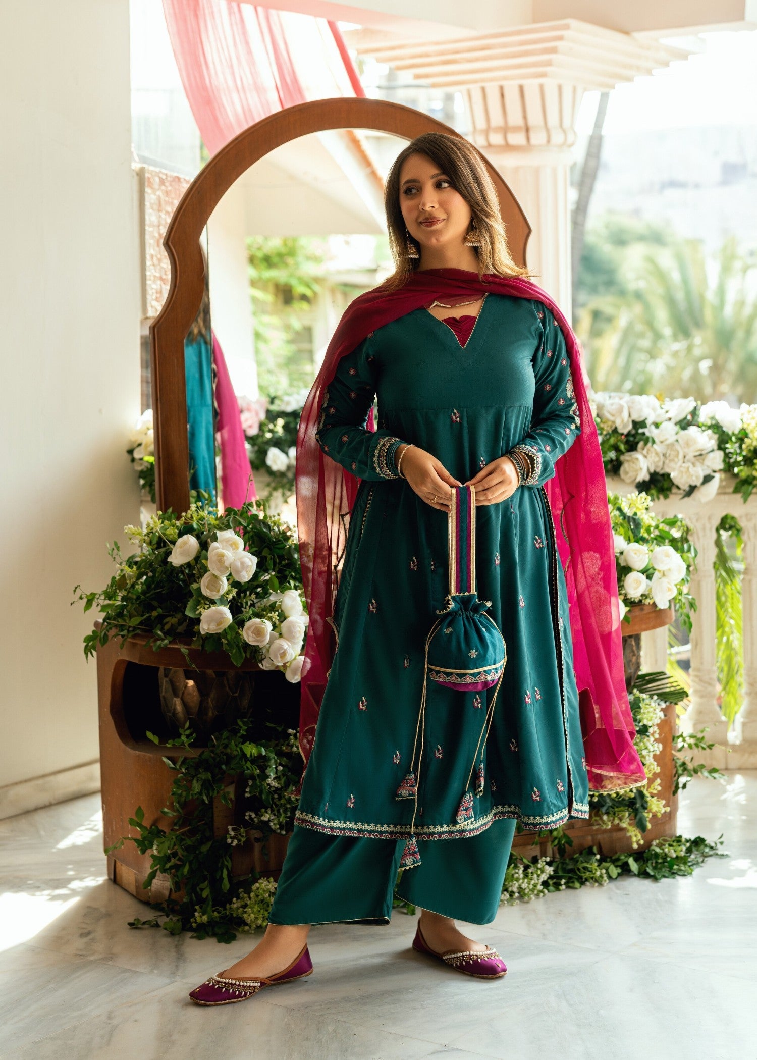cotton dobby Kurta Set in Teal