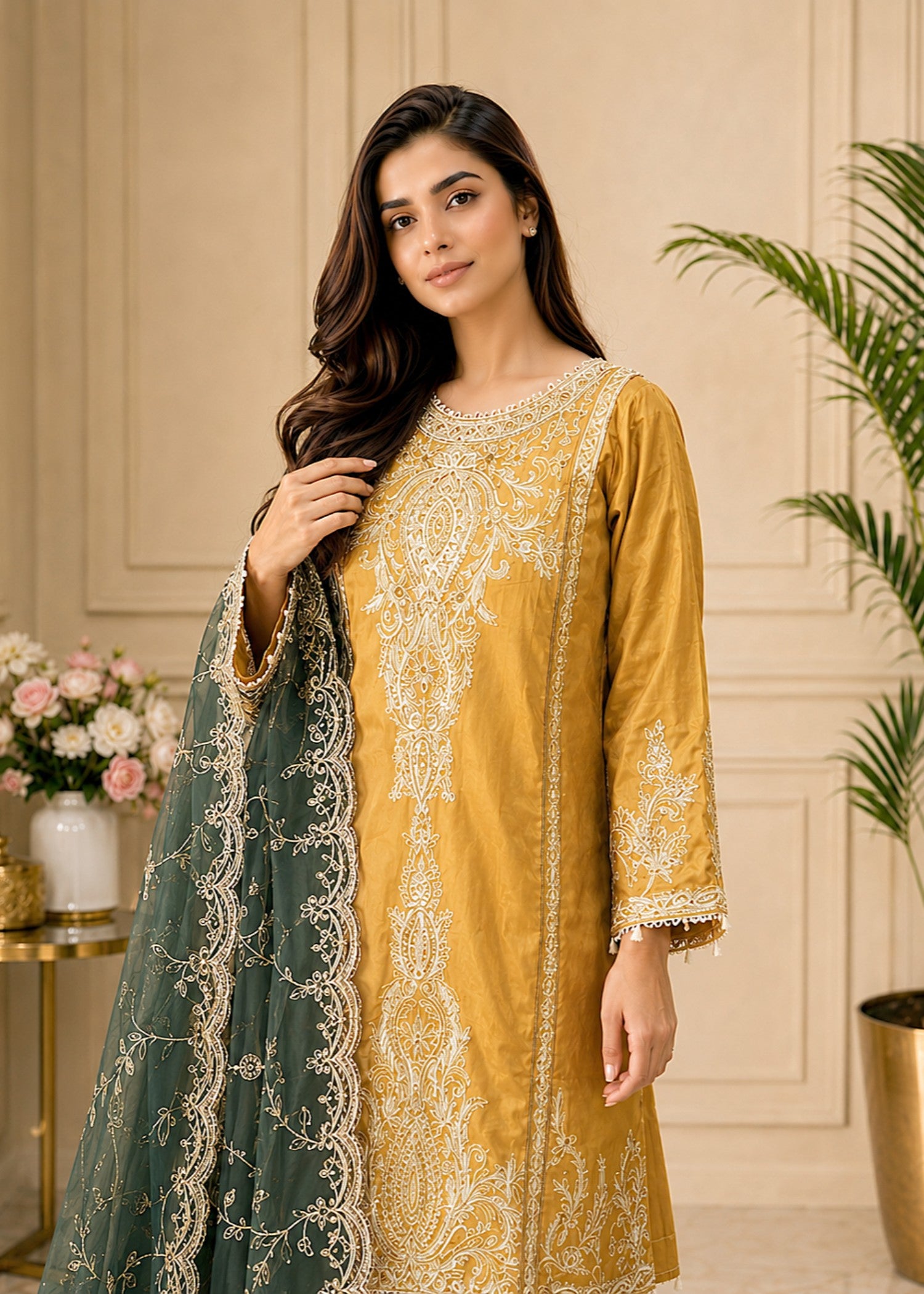 silk Kurta Set in Mari gold