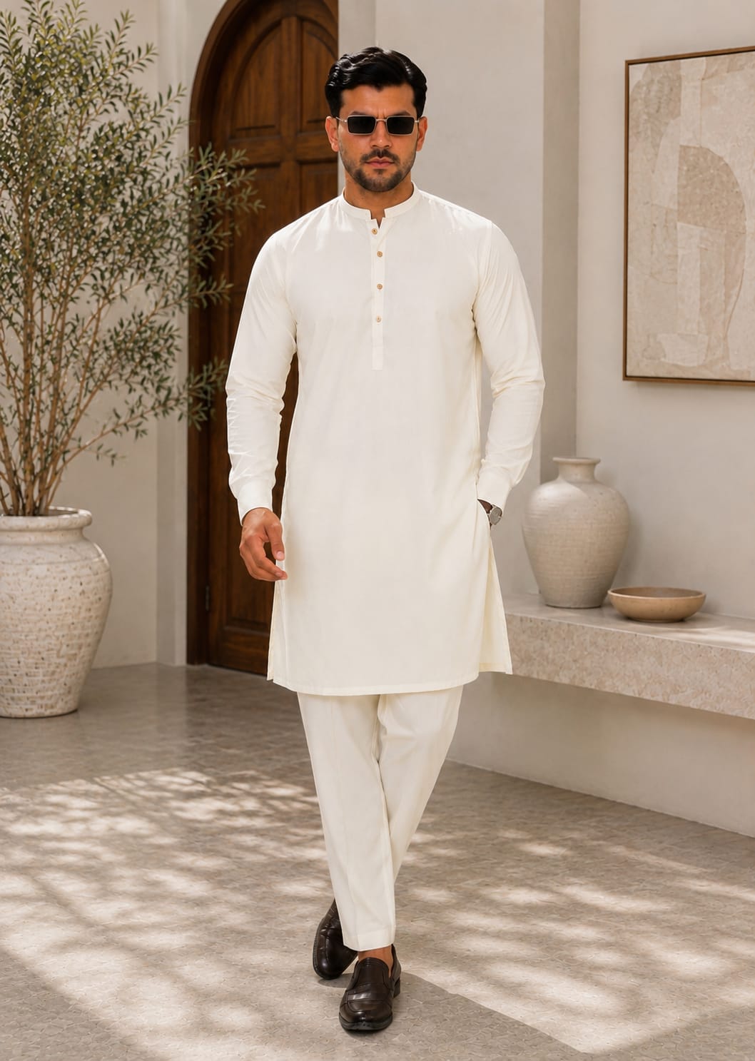 wash & wear Kurta Set in Pearl white