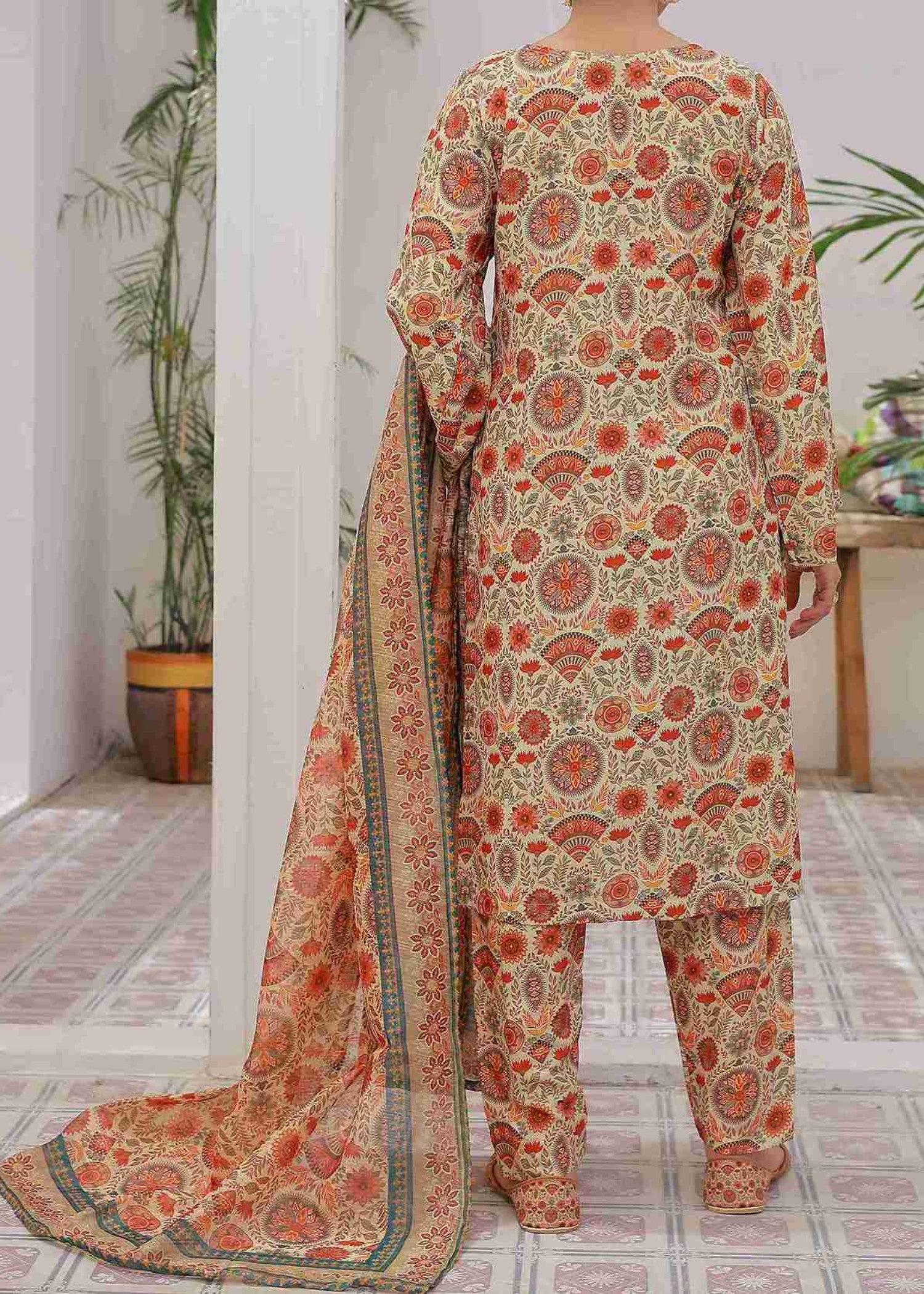 swiss lawn Kurta Set in Peach orange
