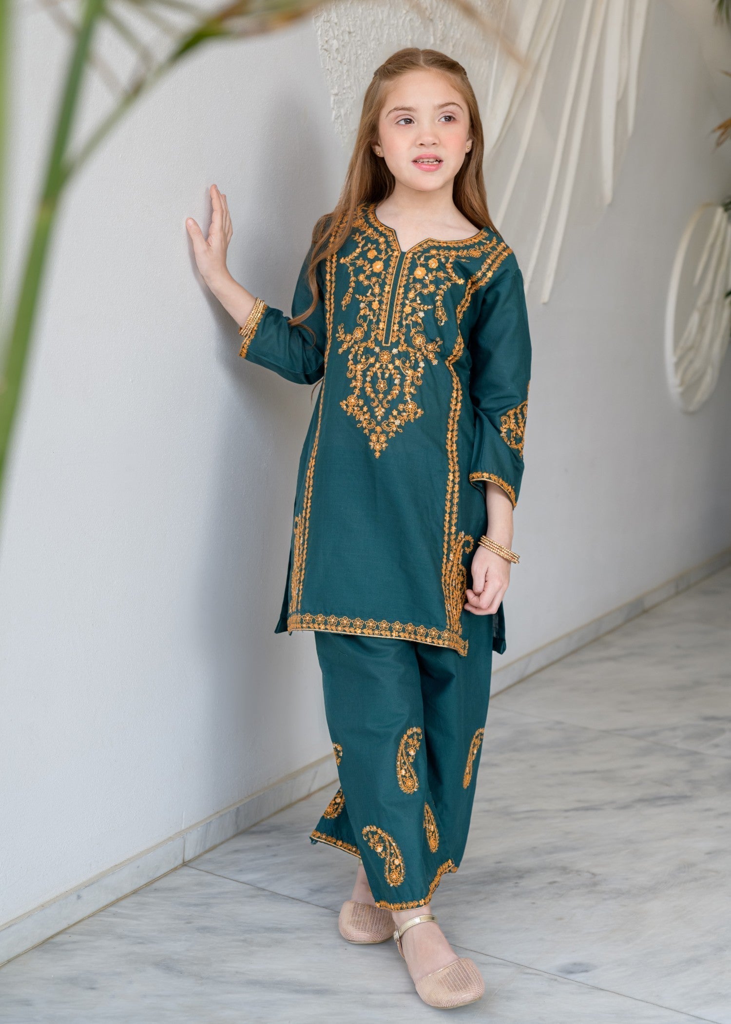 cotton Kurta Set in Teal