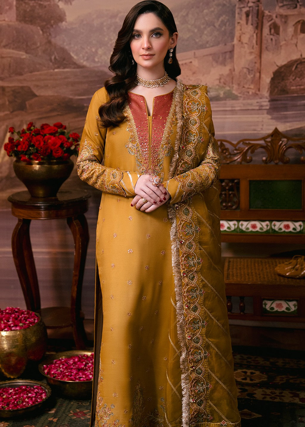 raw silk Unstitched in Mustard