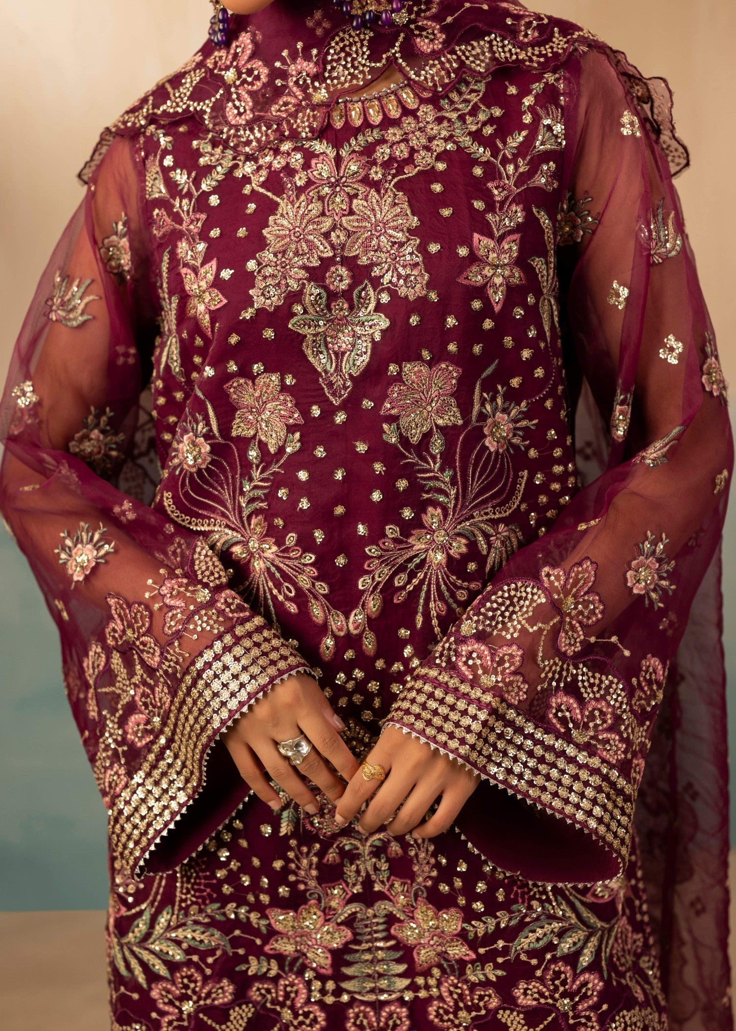 organza Kurta Set in Plum