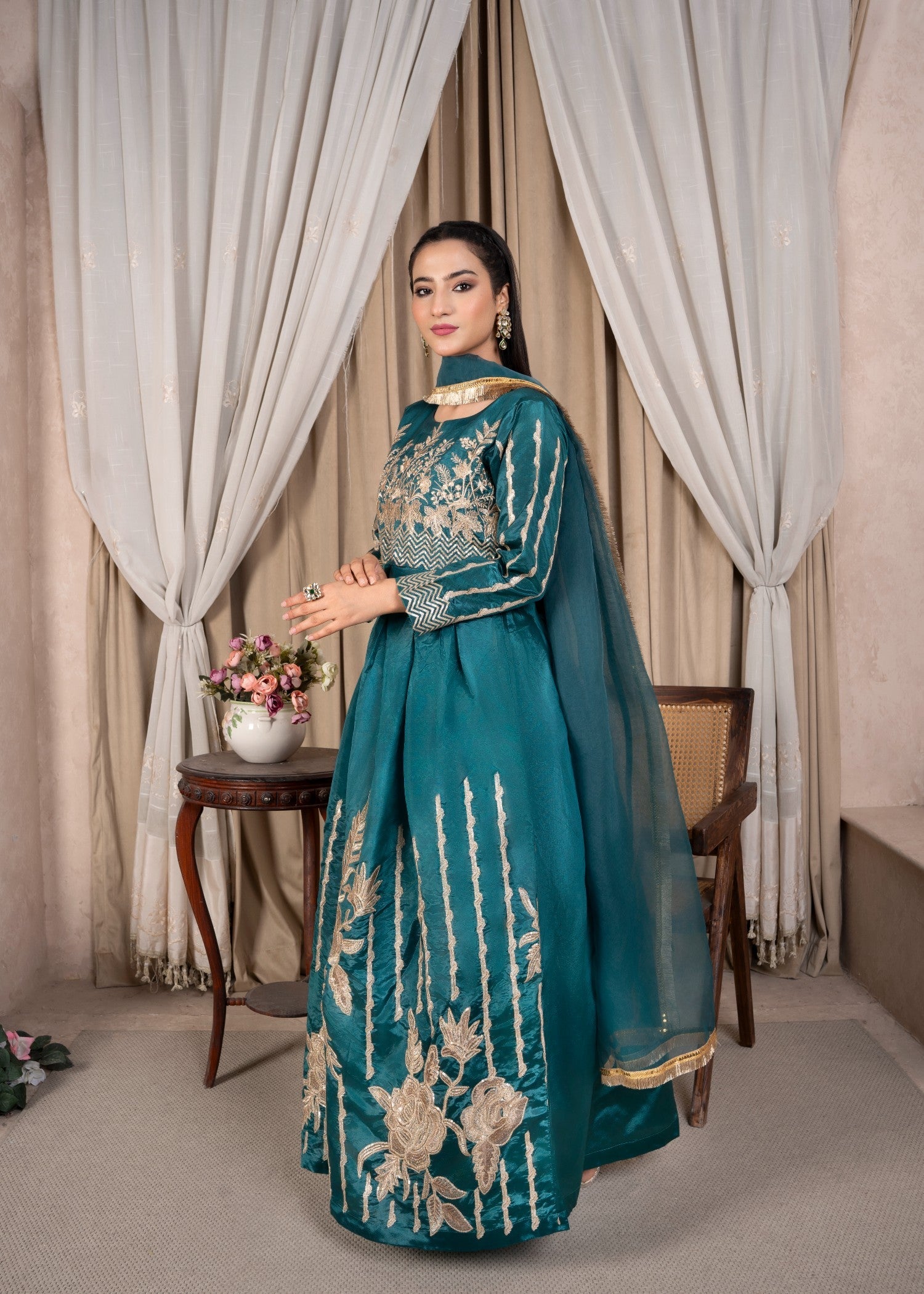 kattan silk Maxi in Sea green