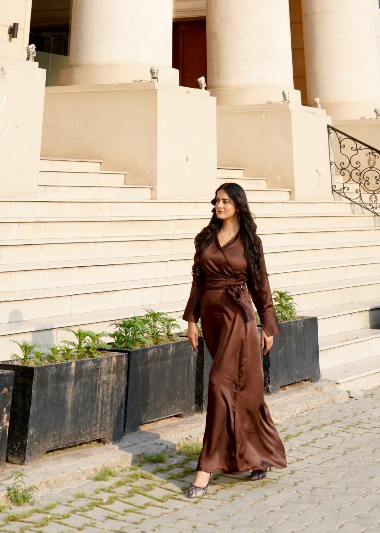 satin silk Skirt in Chocolate brown