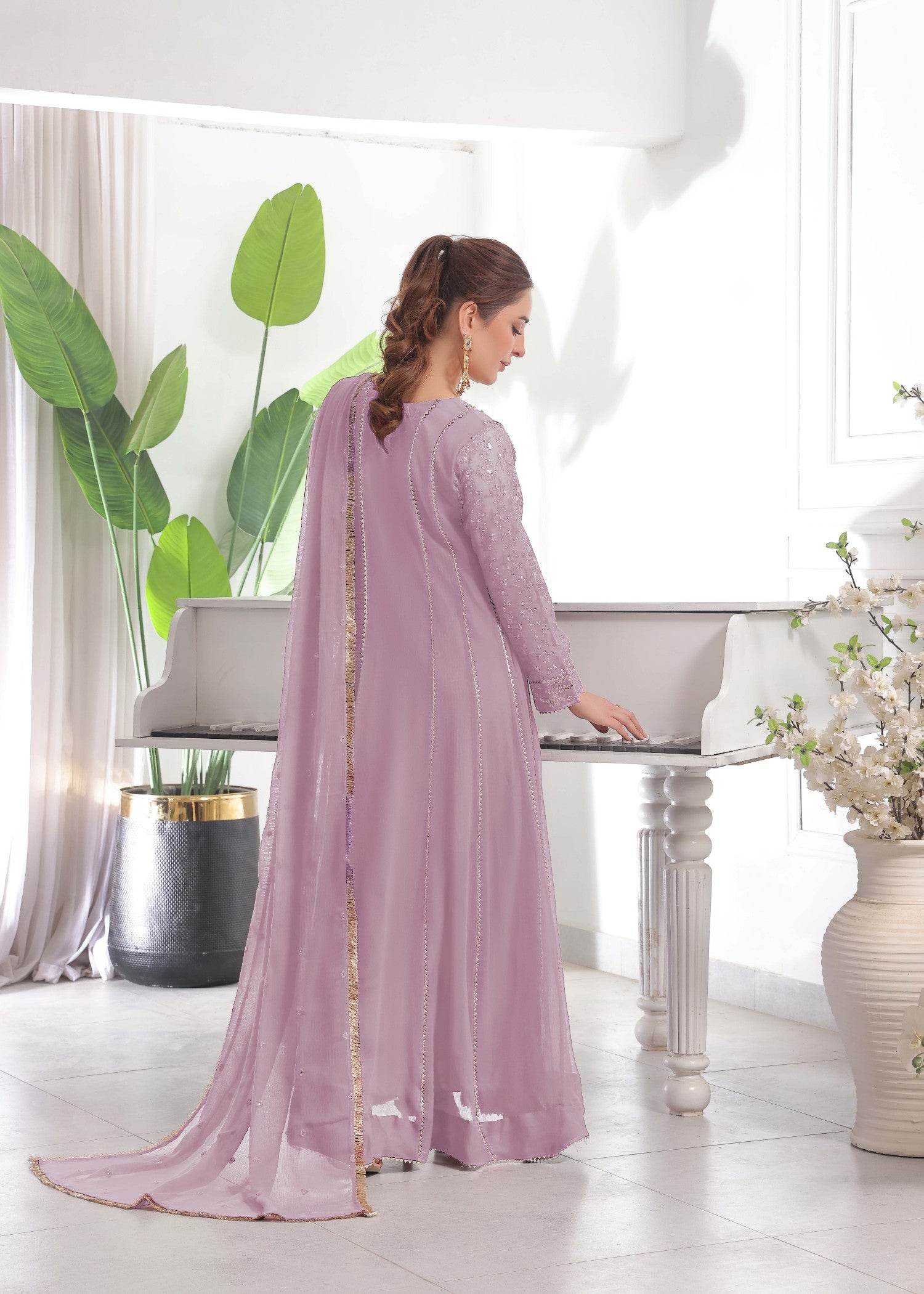 chiffon Anarkali in Lilac