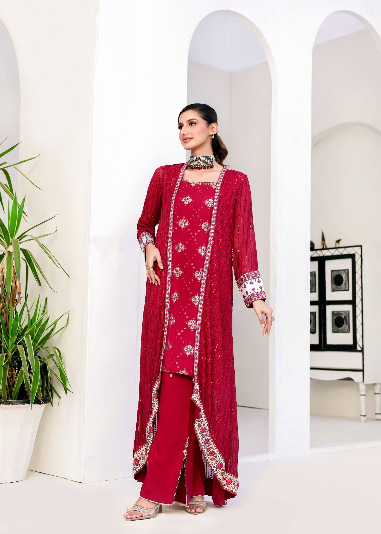 chiffon Gown in Poppy red