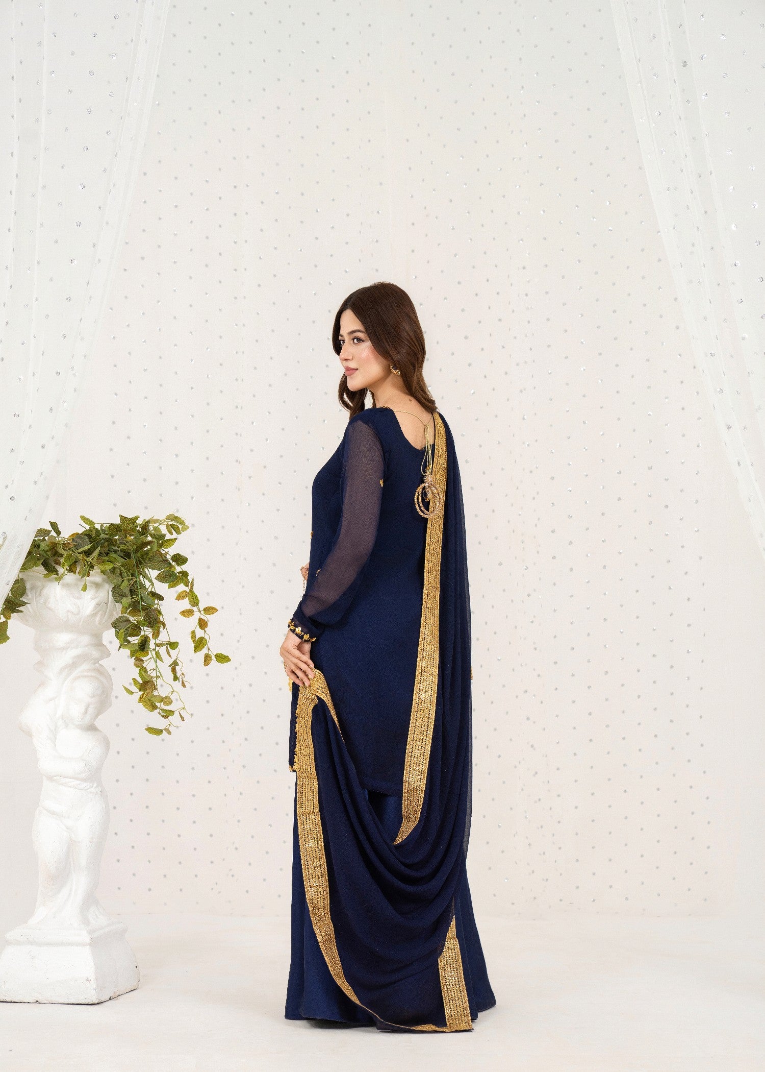 chiffon Sharara in Navy blue