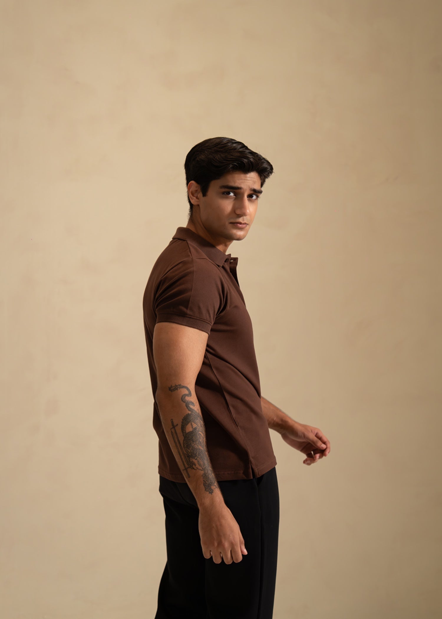 cotton-spandex Polo Shirt in Chocolate brown