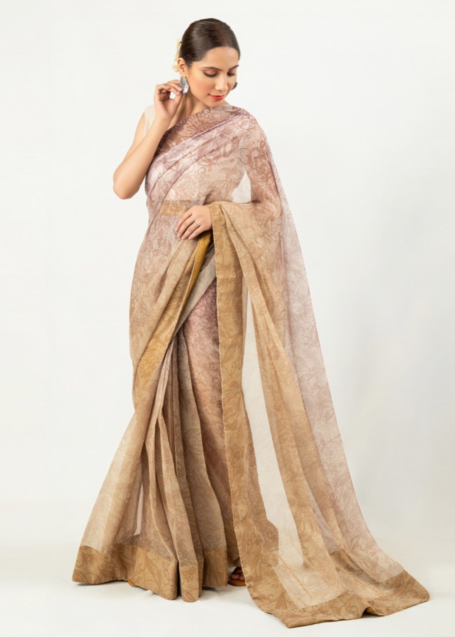 raw silk Saree in Walnut brown