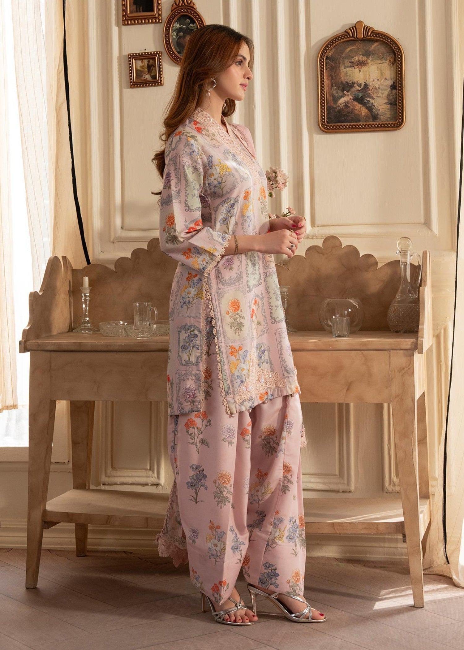 silk finish lawn Kurta Set in Baby pink, powder blue, mint green