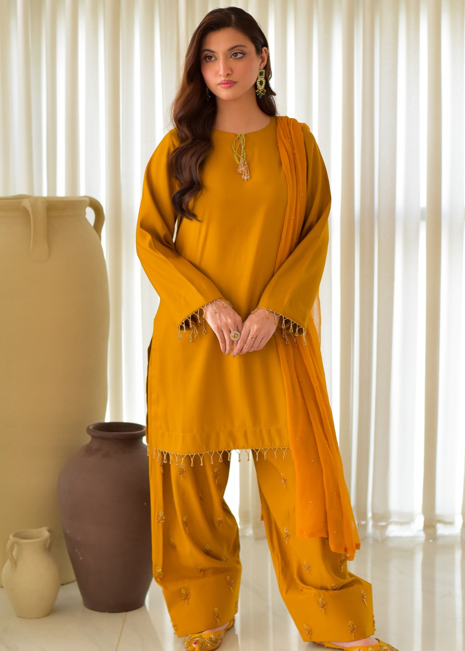 indian raw silk Kurta Set in Mustard