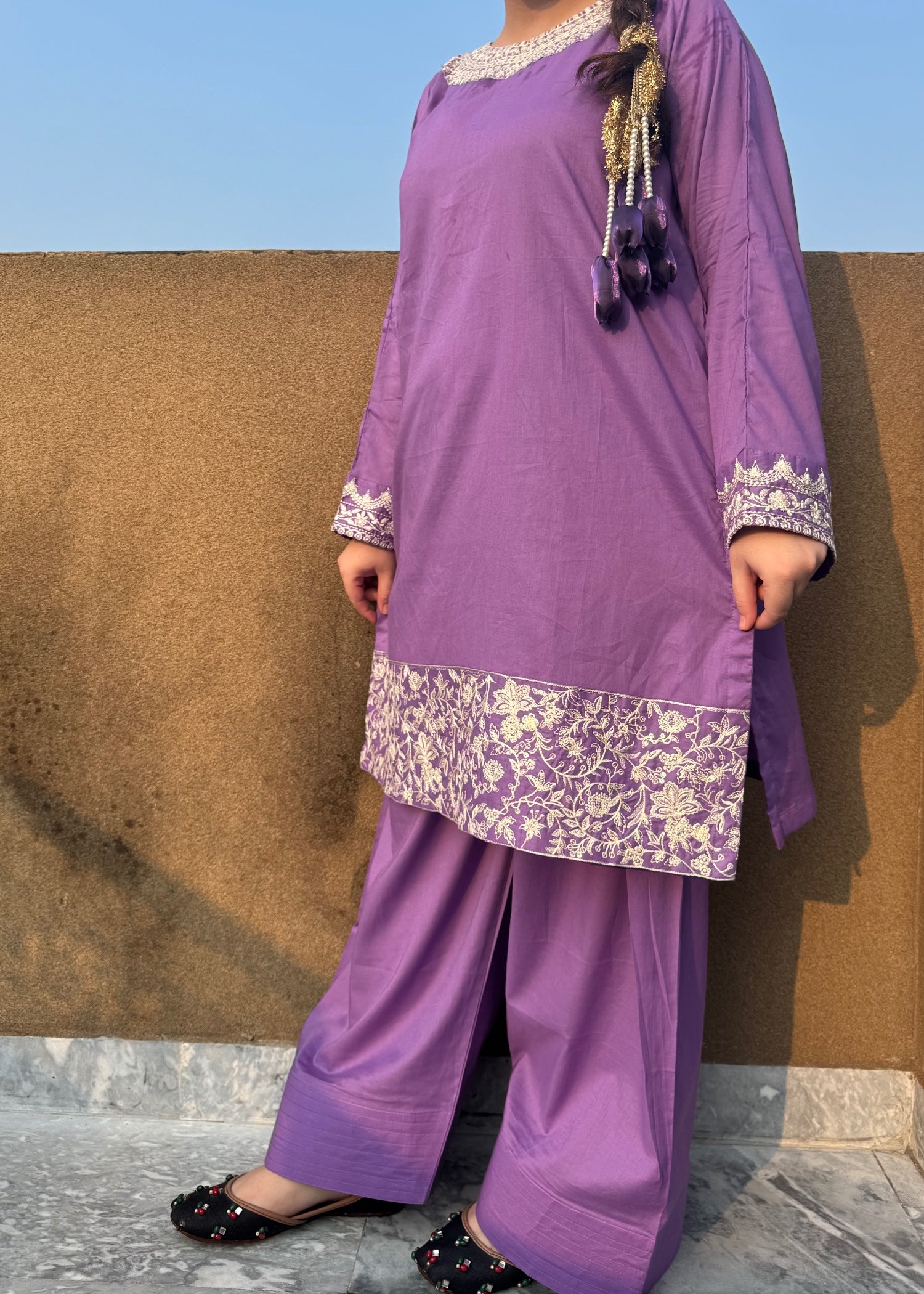 lawn Kurta Set in Royal lilac