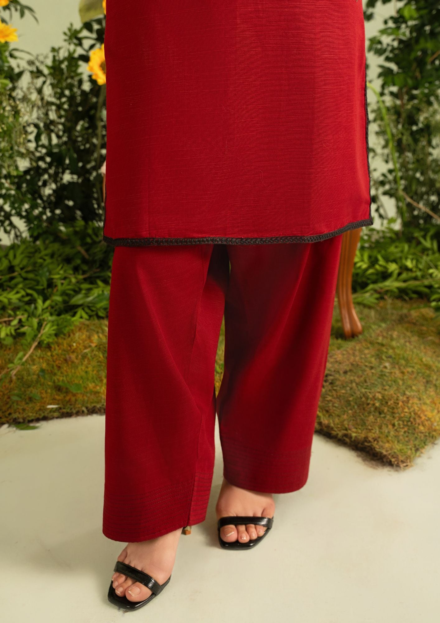 slub khaddar Kurta Set in Maroon