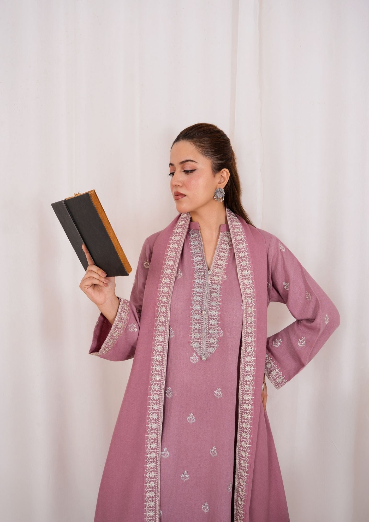 silk karandi Kurta Set in Tea rose pink