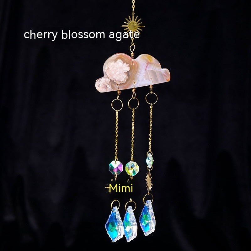 Natural Crystal Agate Cloud Sun Catcher Ornaments Window Sill Forest Garden Wind Chimes Color Lighting Pendant