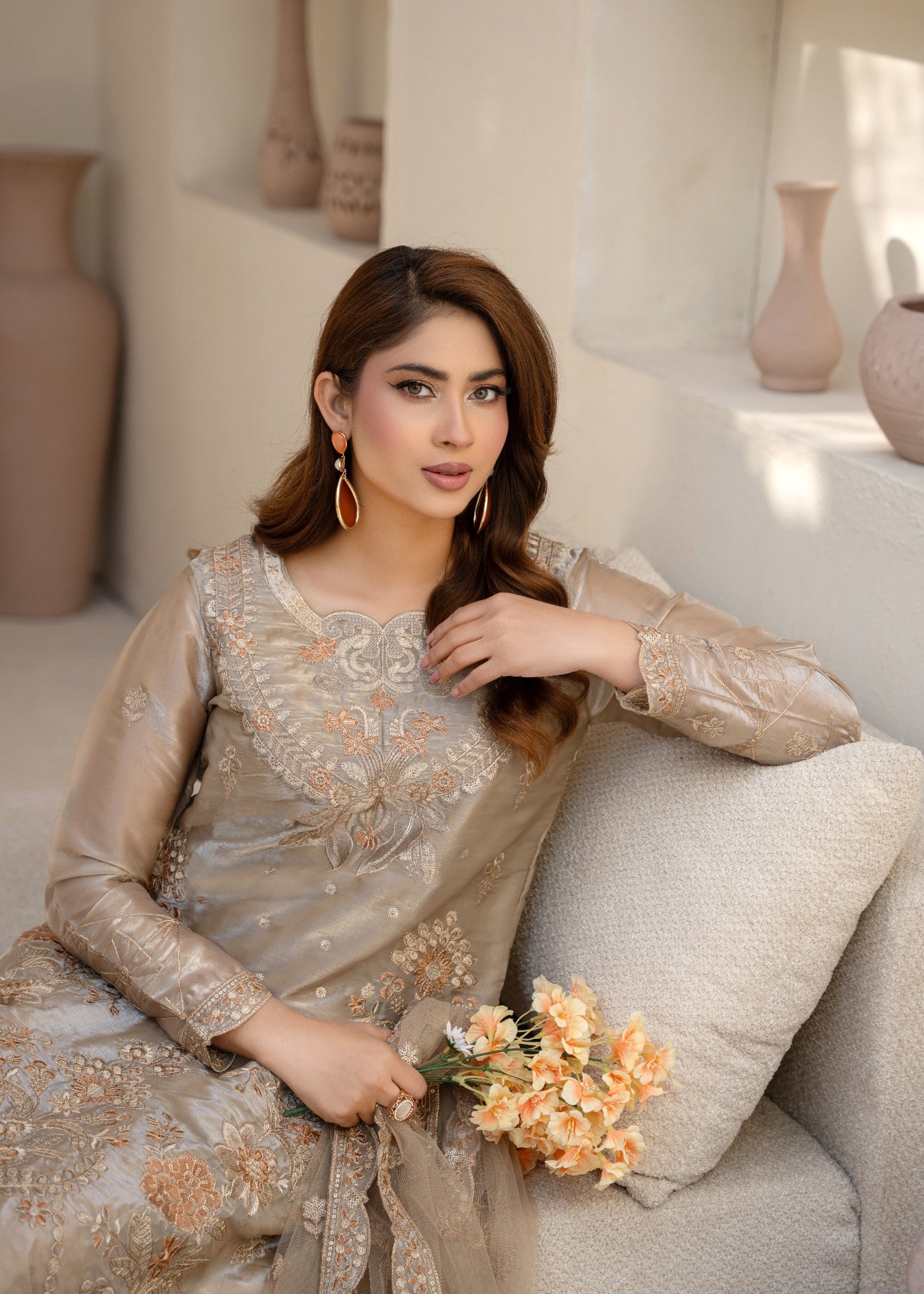 silk Kurta Set in Champagne