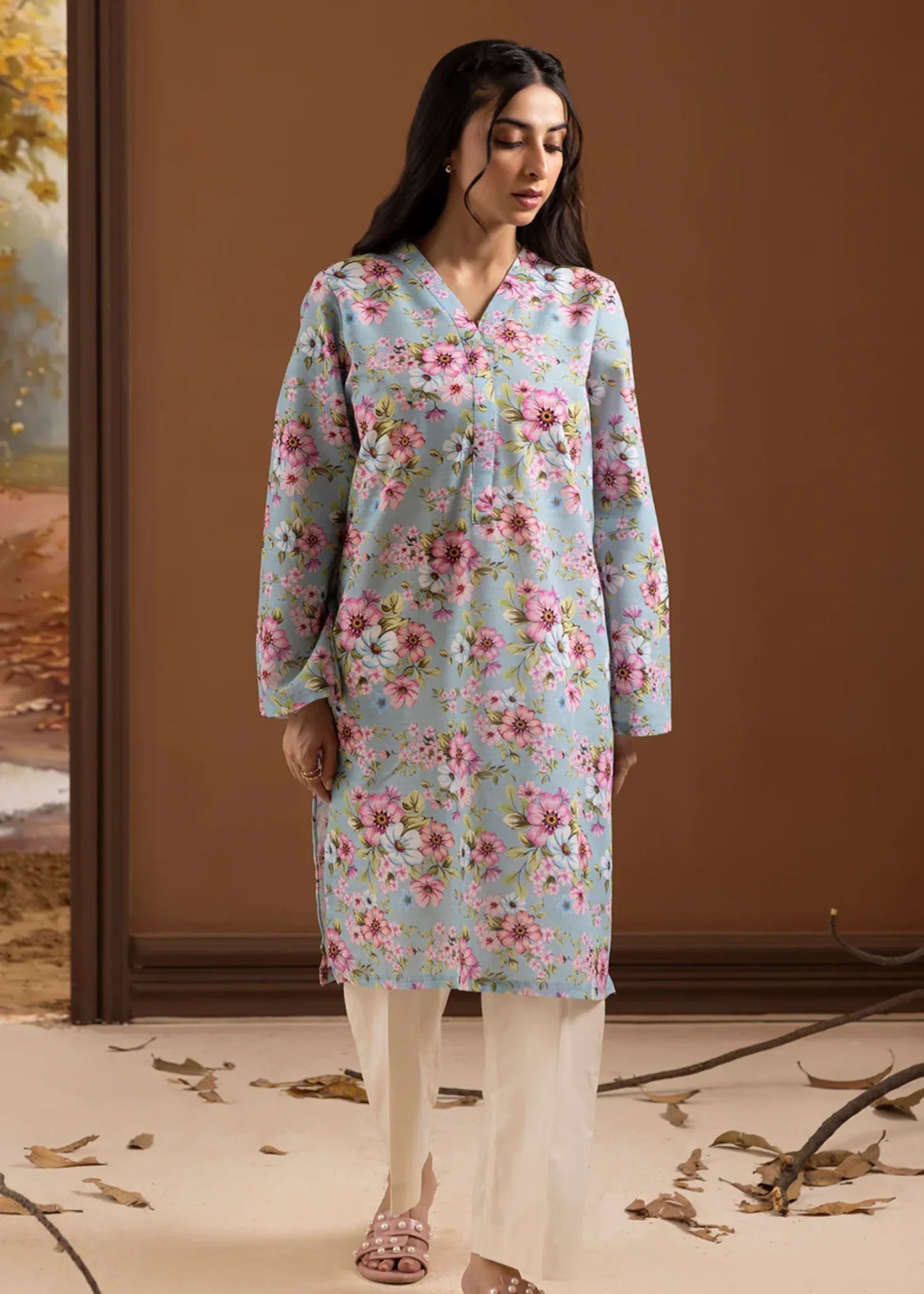 khaddar Kurti in Light blue