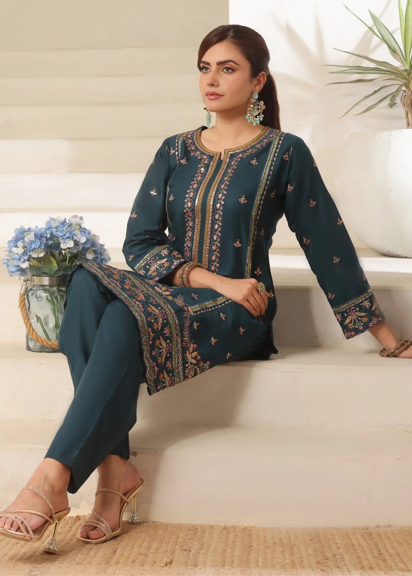 lawn cotton Kurta Set in Sea green
