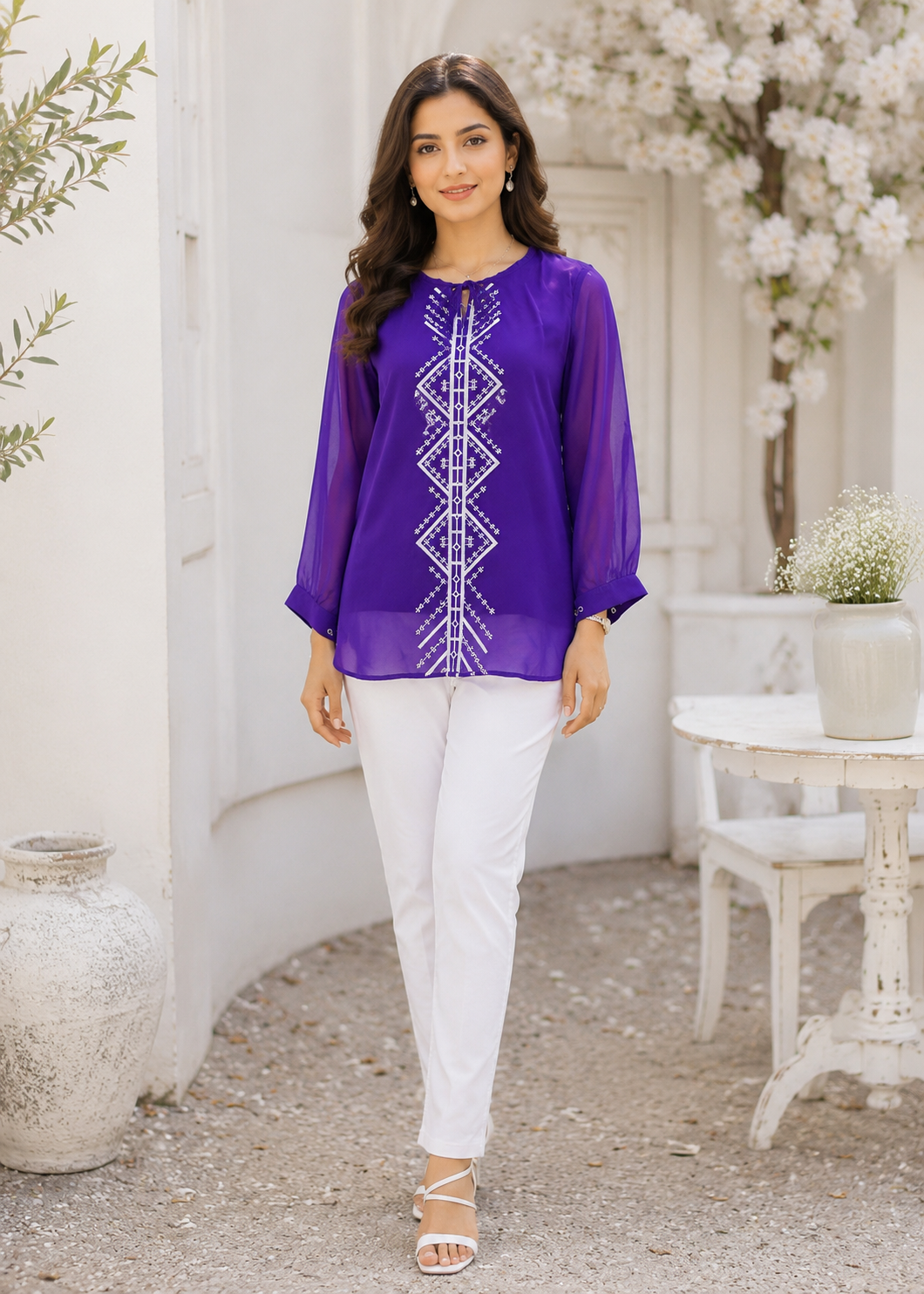 polyester chiffon Top in Purple heart