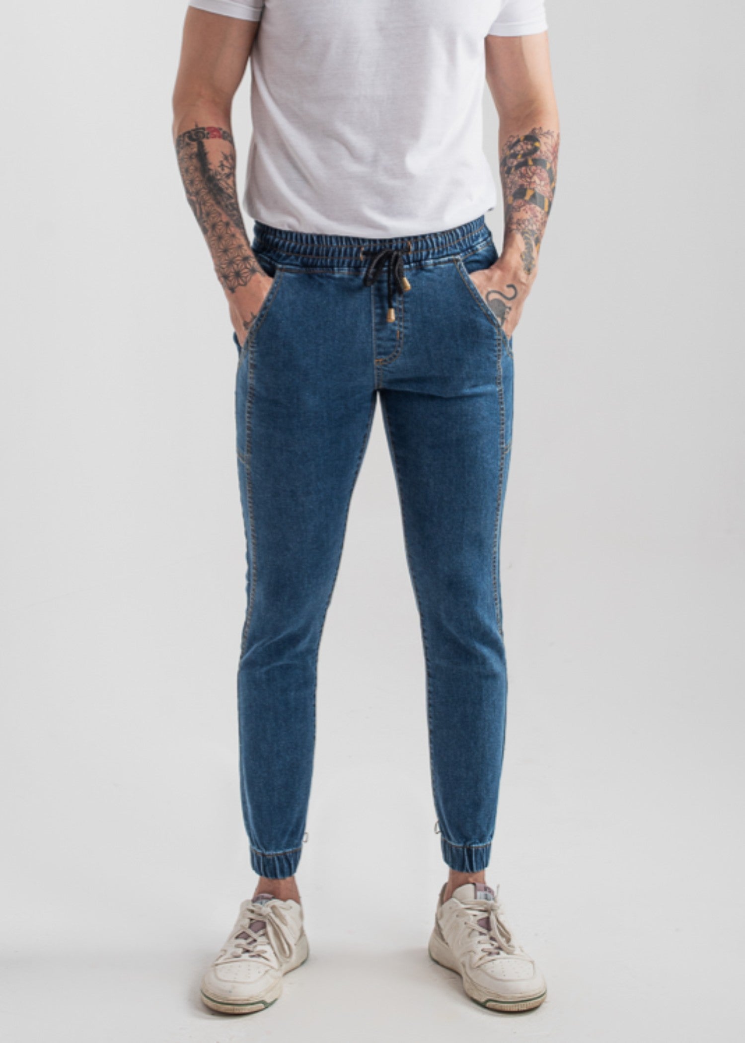 denim Jogger Pants in Dark blue