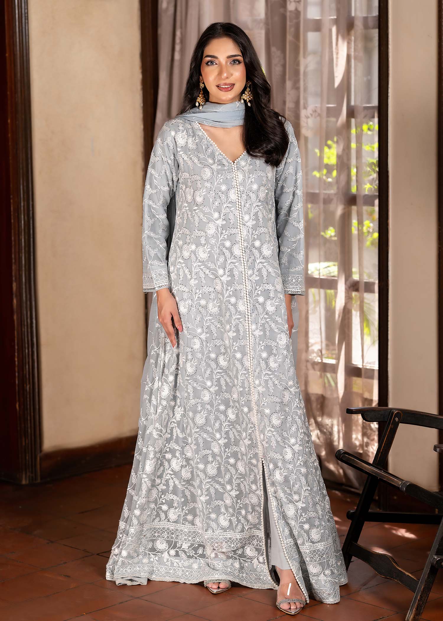 chiffon Pishwas in Grey