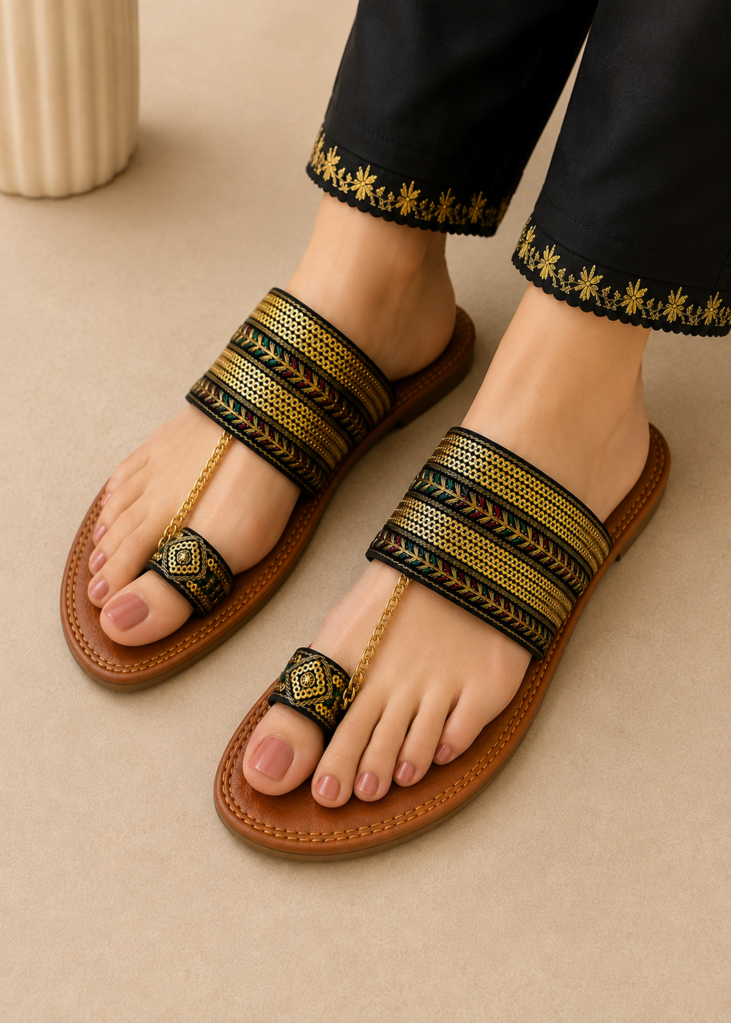 Kolapuri in Multi, mari gold, black by - High Quality Women Kolapuri AEE1796