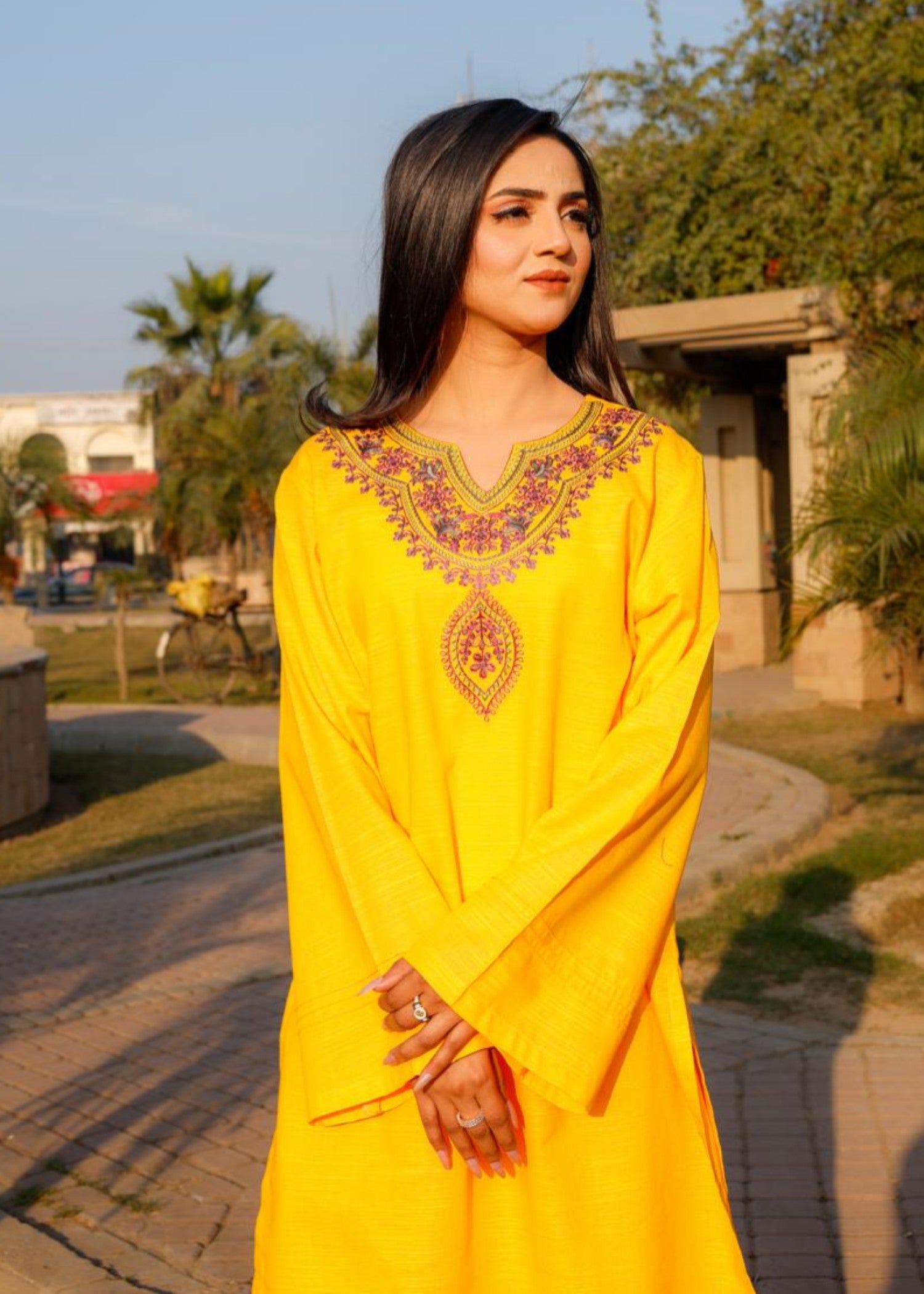 khaddar Kurta Set in Lemon