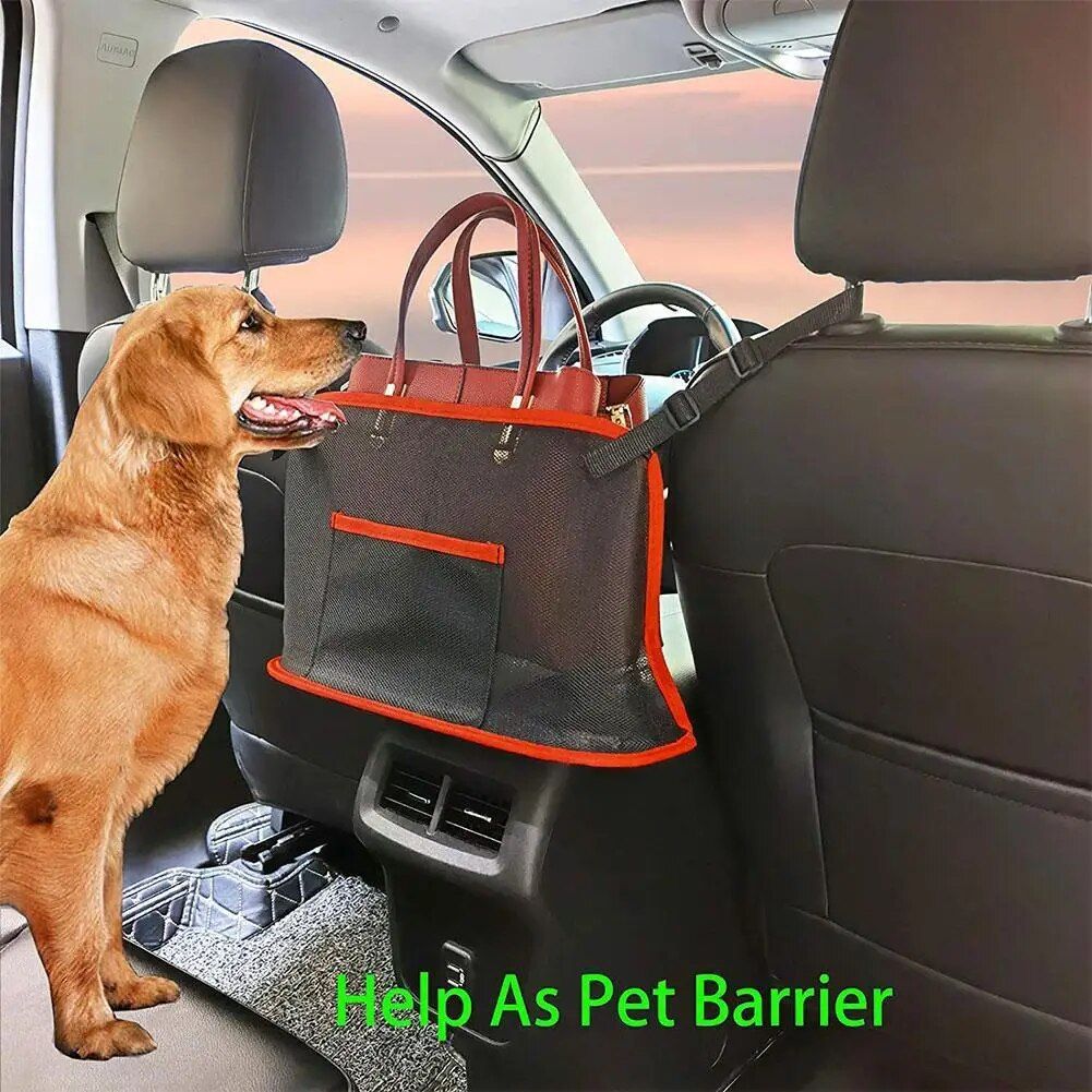 Large-Capacity Car Seat Mesh Organizer with Pet Barrier