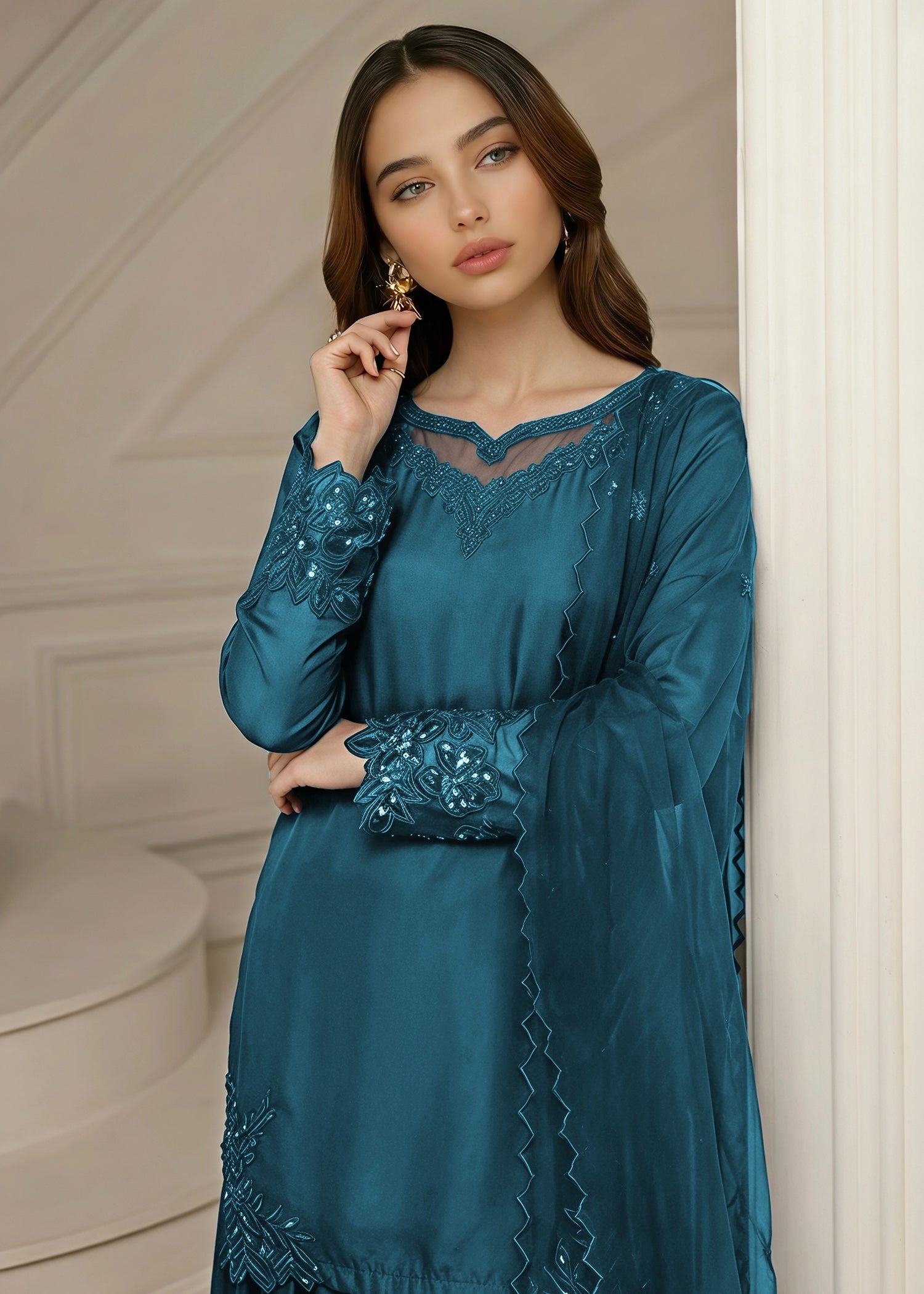 silk Sharara in Teal