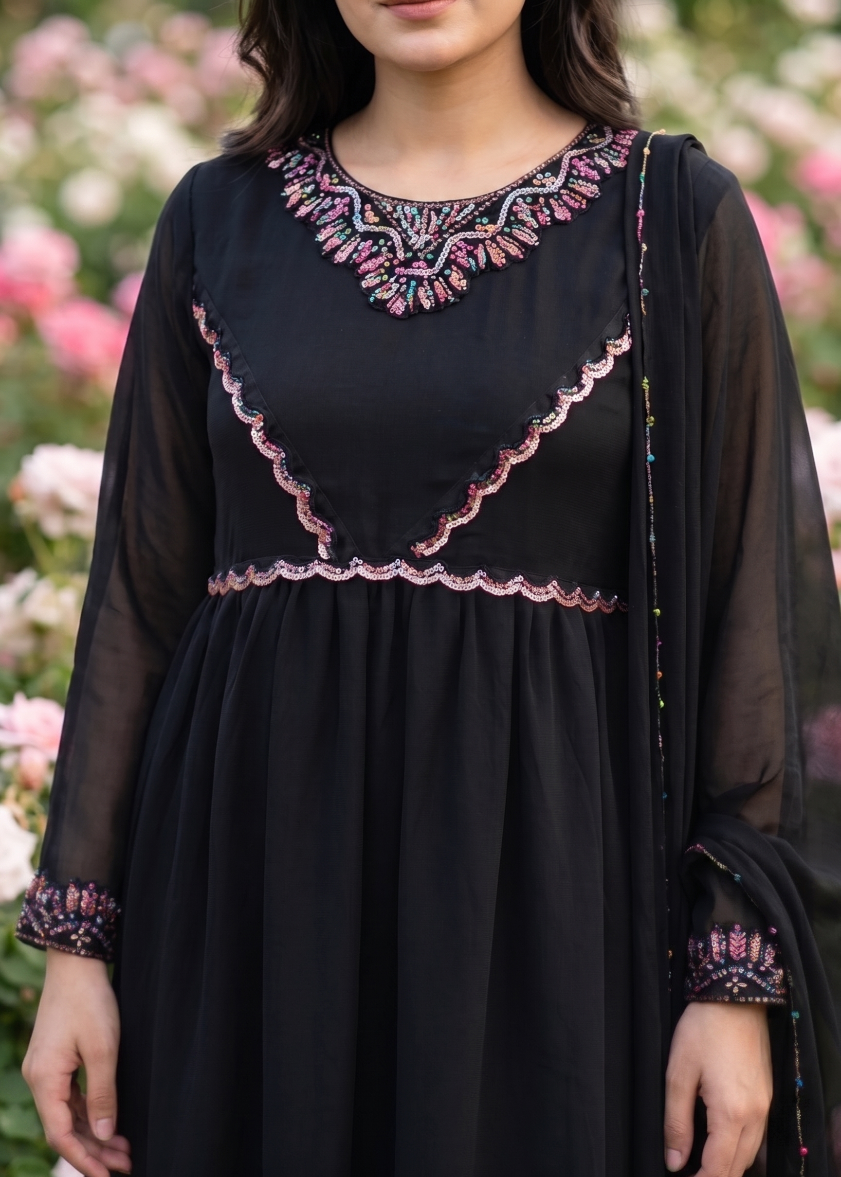 chiffon Anarkali in Black