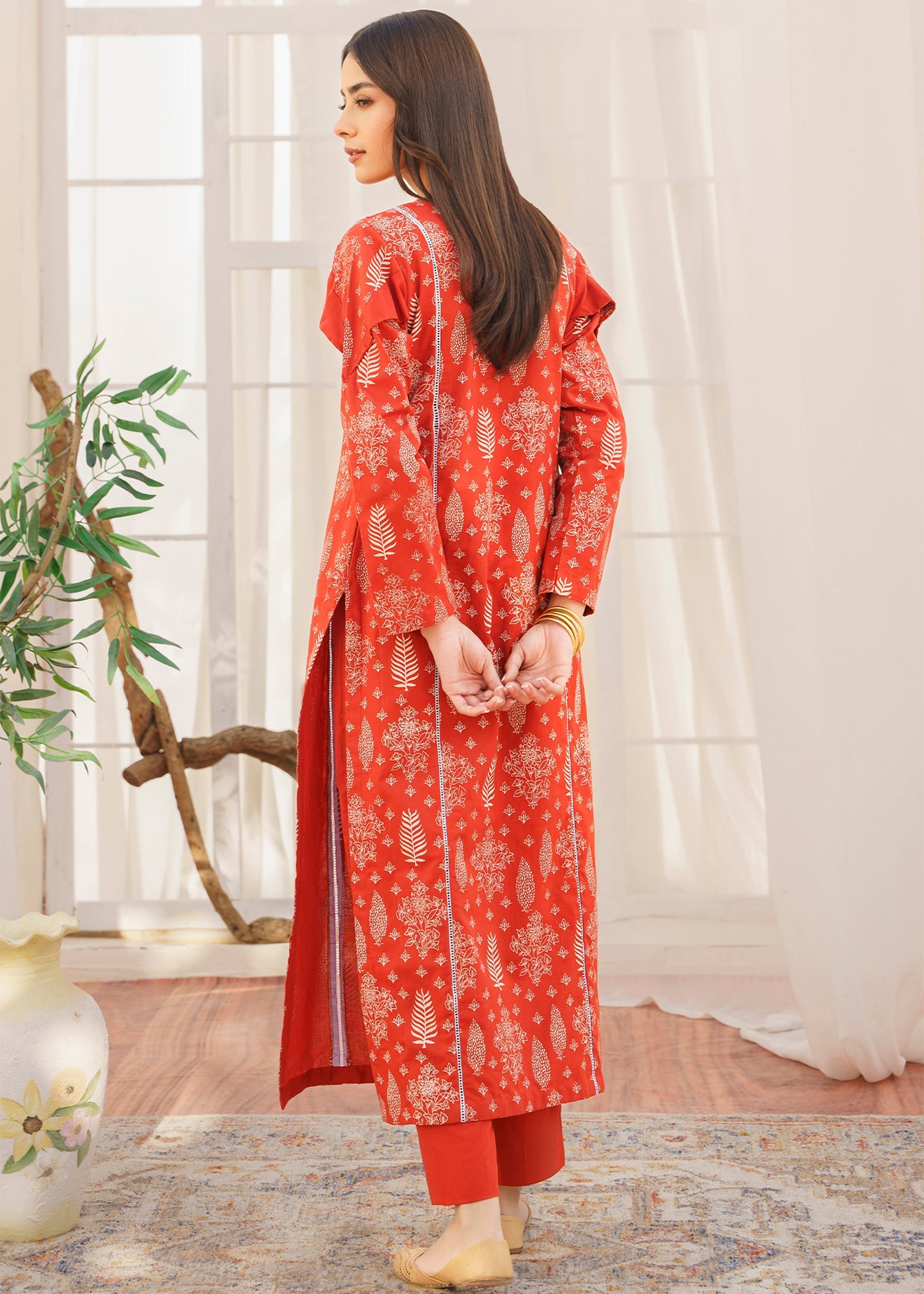 khaddar Kurta Set in Orange