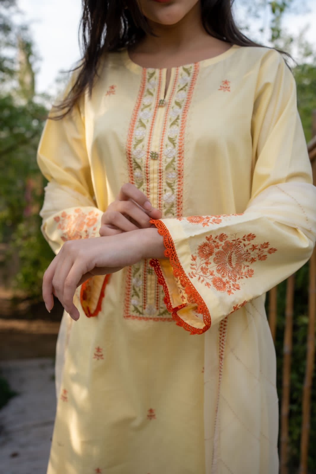 cambric Kurta Set in Butter
