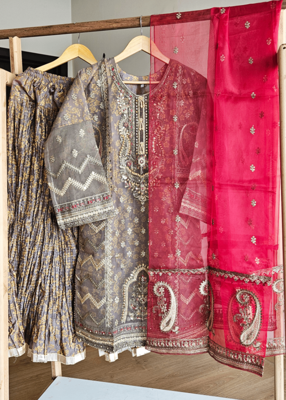 organza Sharara in Earth brown