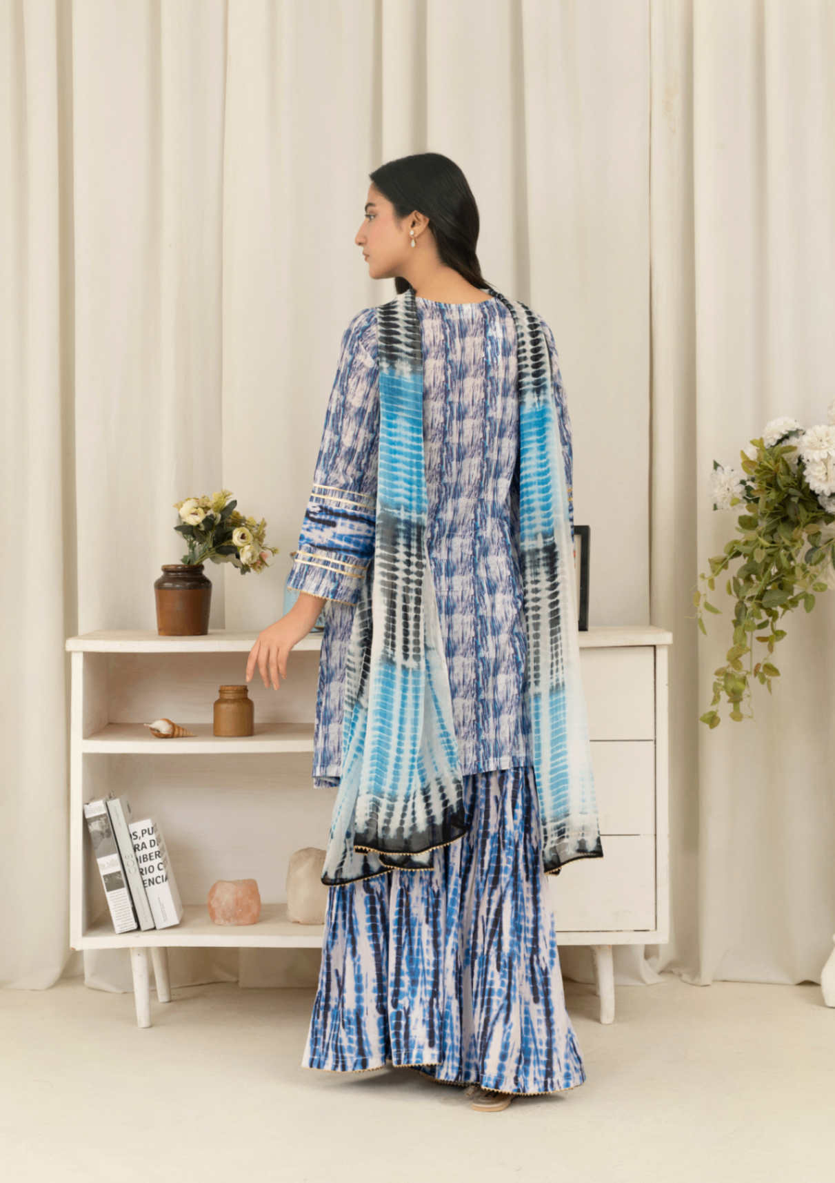 lawn Gharara in Blue