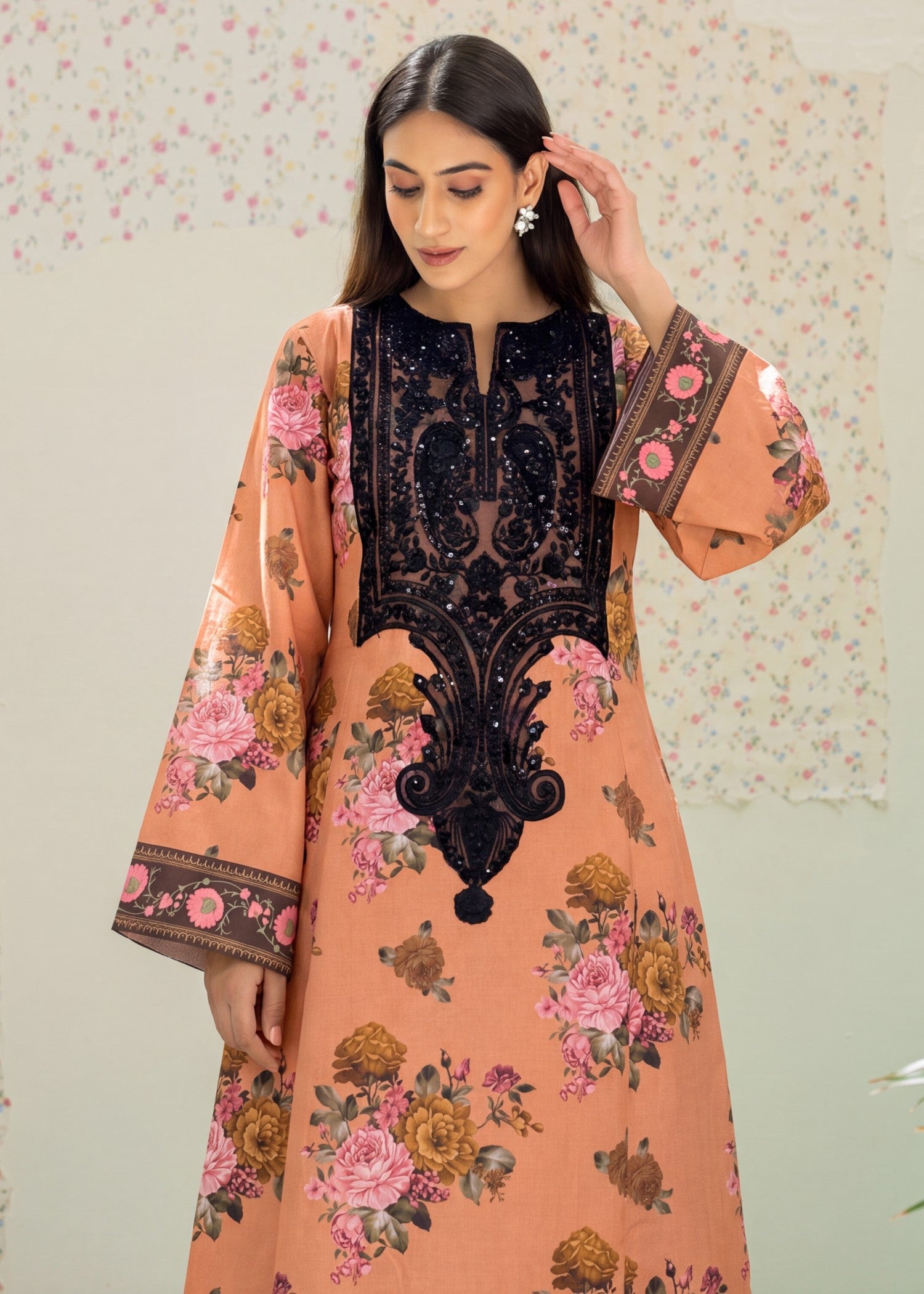 lawn Kurta Set in Toast orange