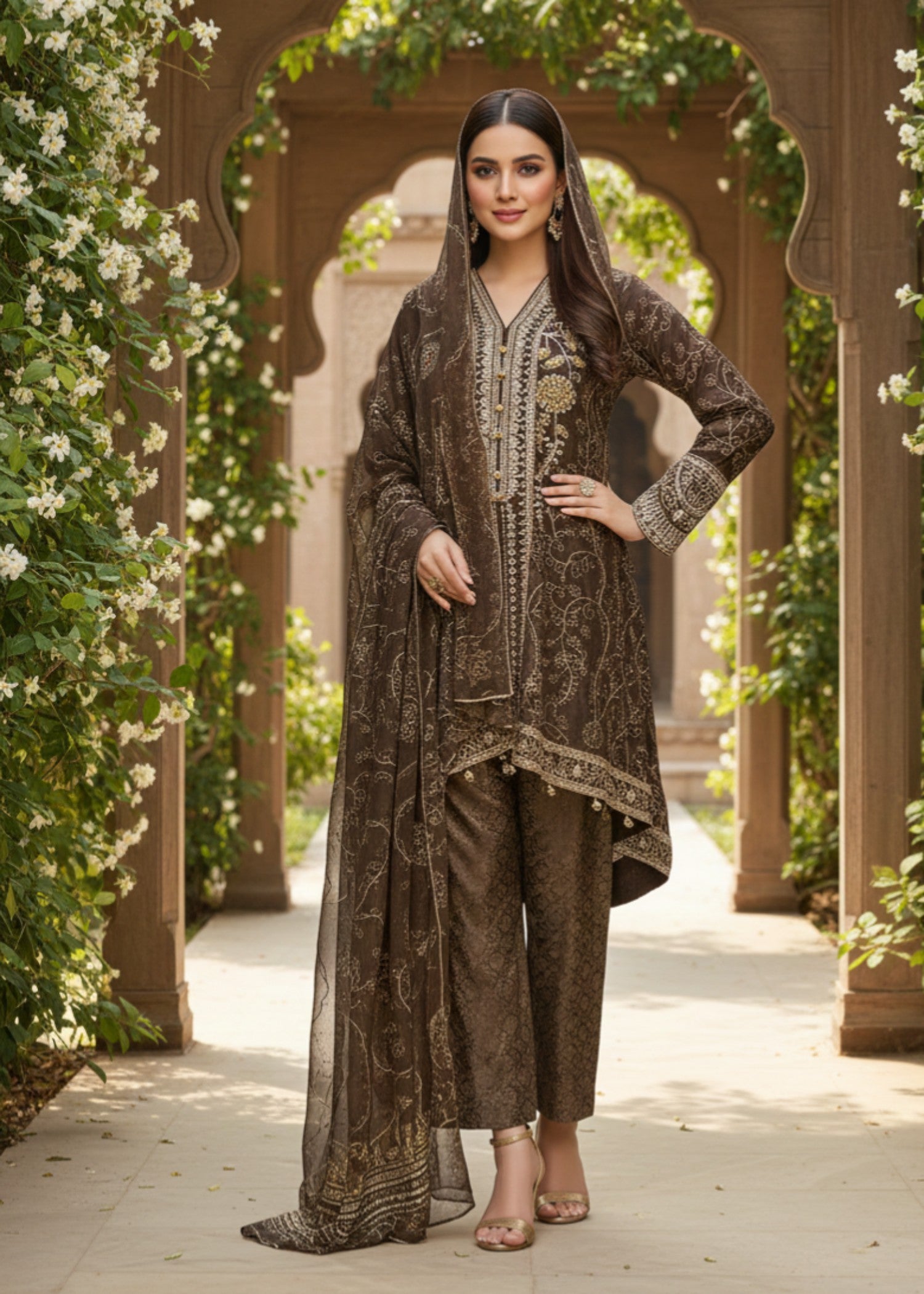 chiffon Short Frock in Chocolate brown