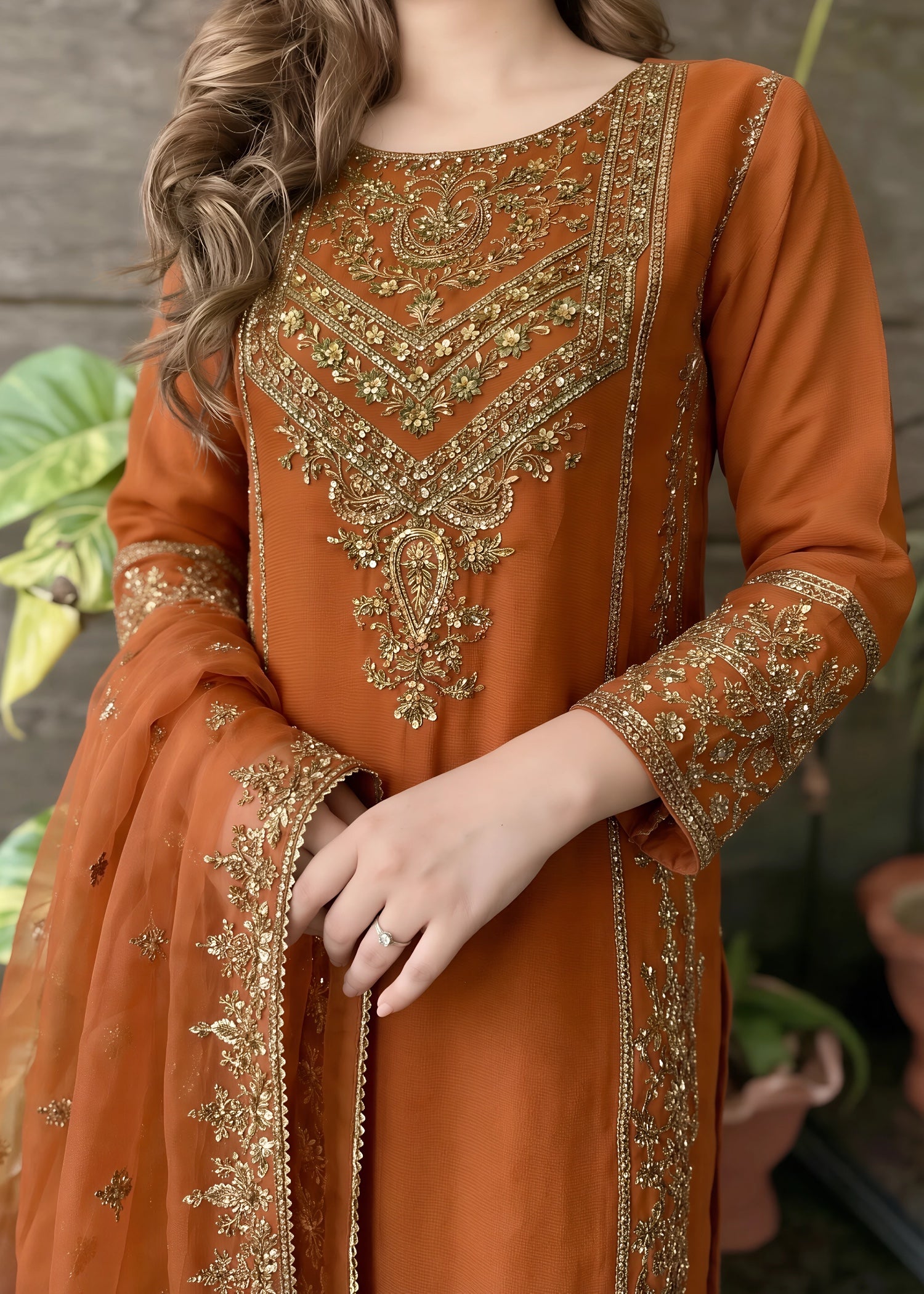 chiffon Sharara in Rust orange