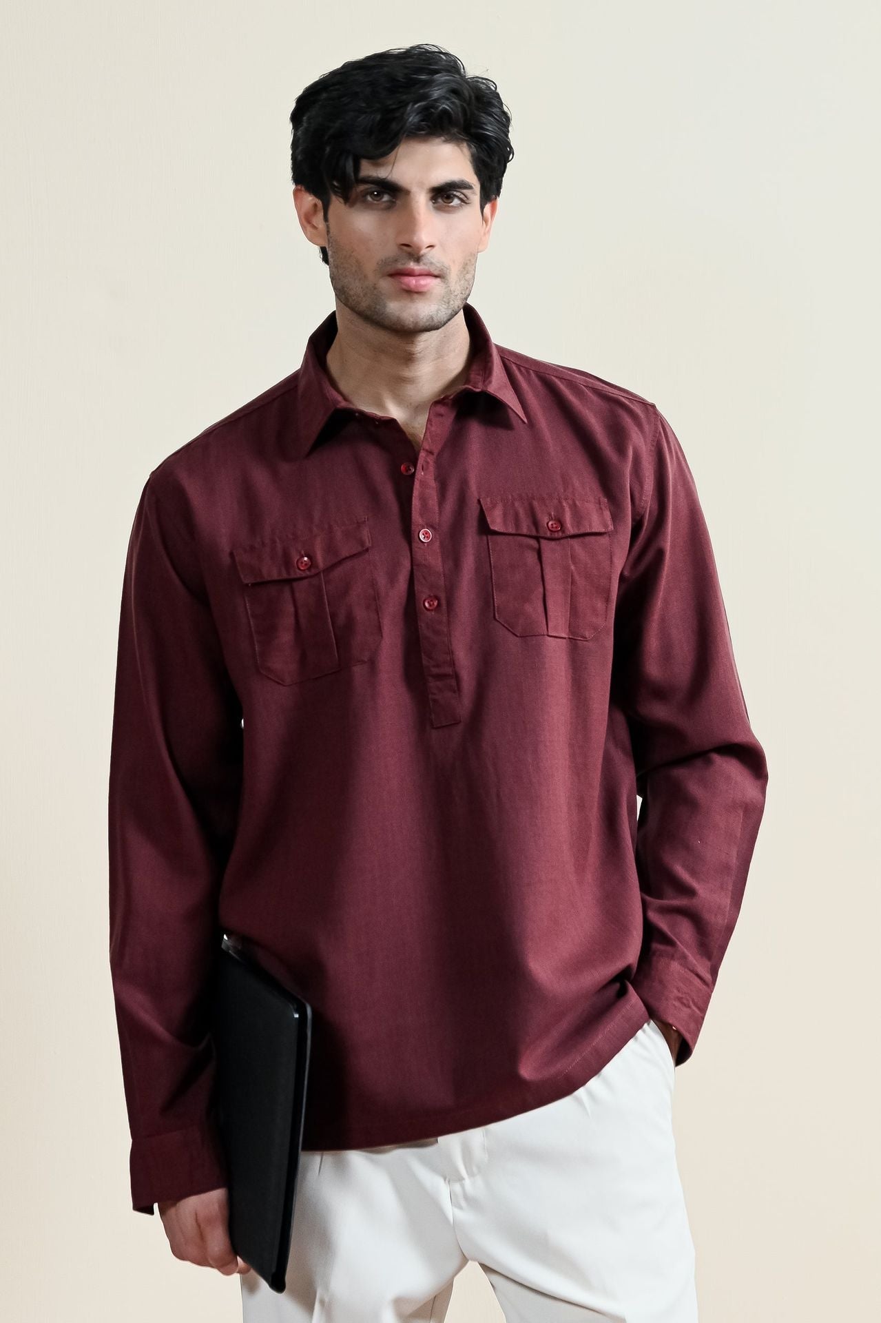 blended linen Casual Shirt in Maroon