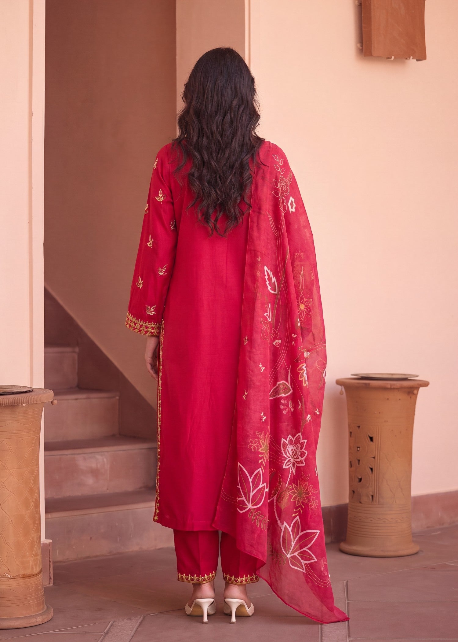 lawn Kurta Set in Cerise
