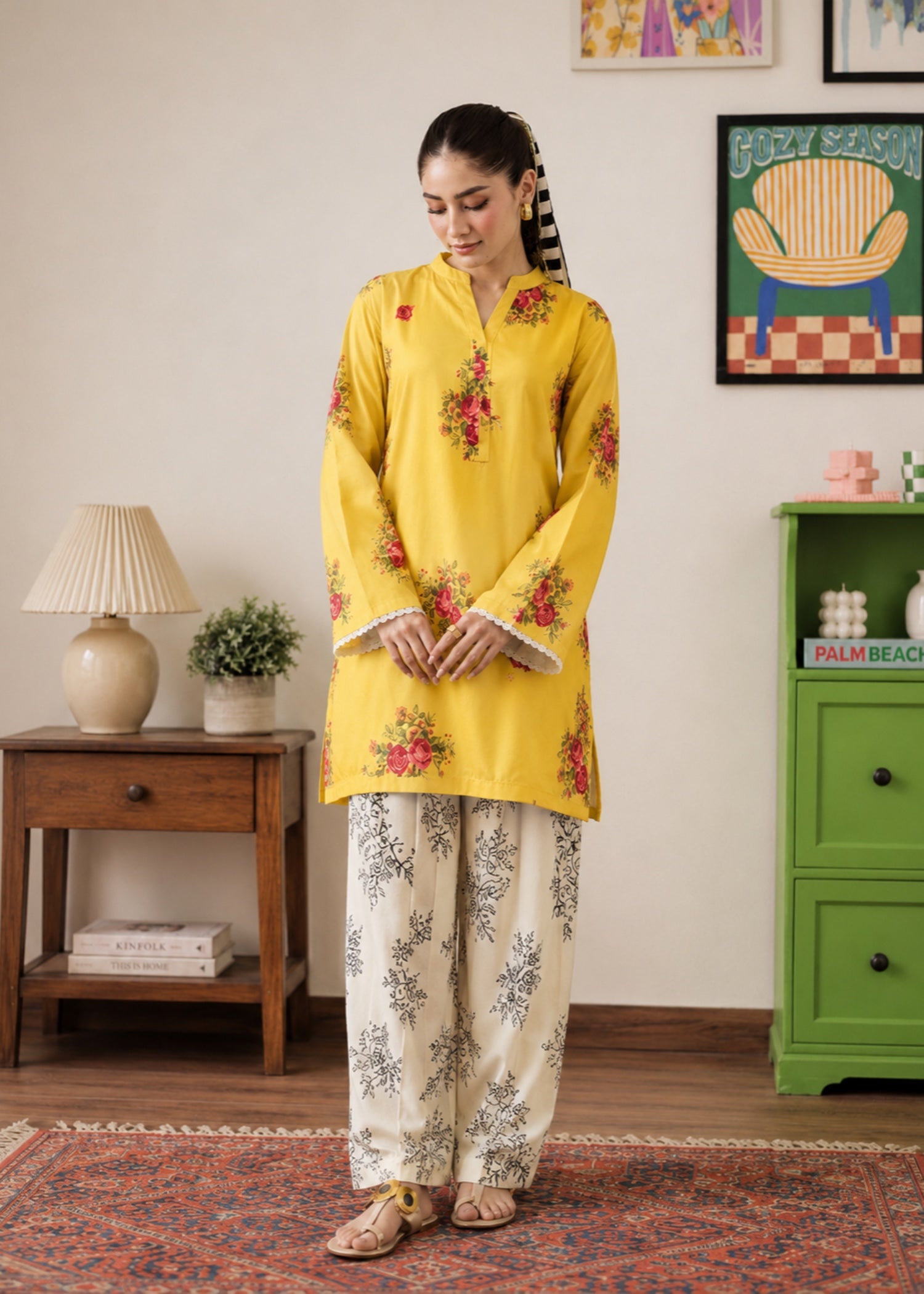 poly lawn Kurta Set in Mustard